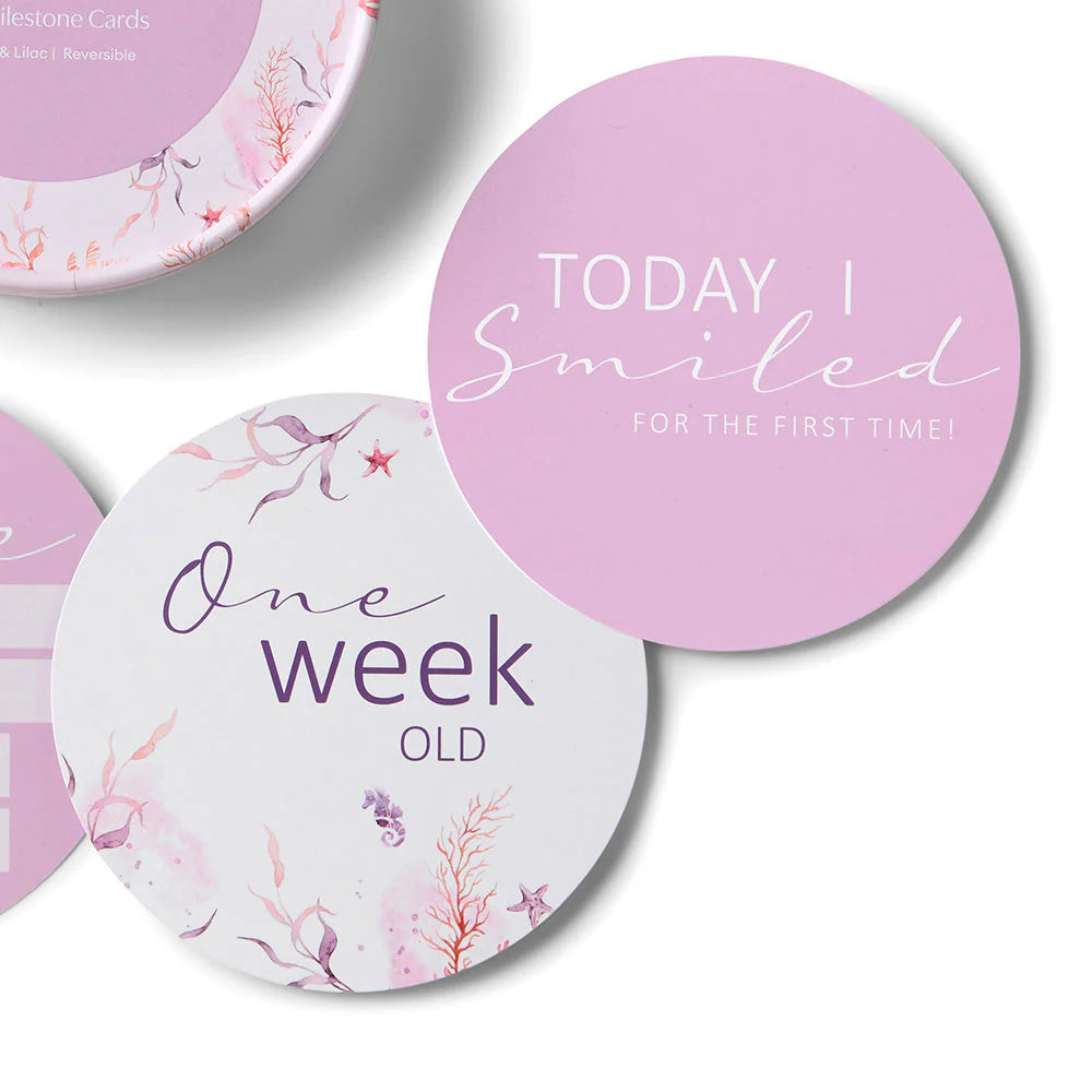 Snuggle Hunny Reversible Milestone Baby Photo Cards - Coral & Lilac for Newborn Photography, First Birthday, and Monthly Growth Tracking