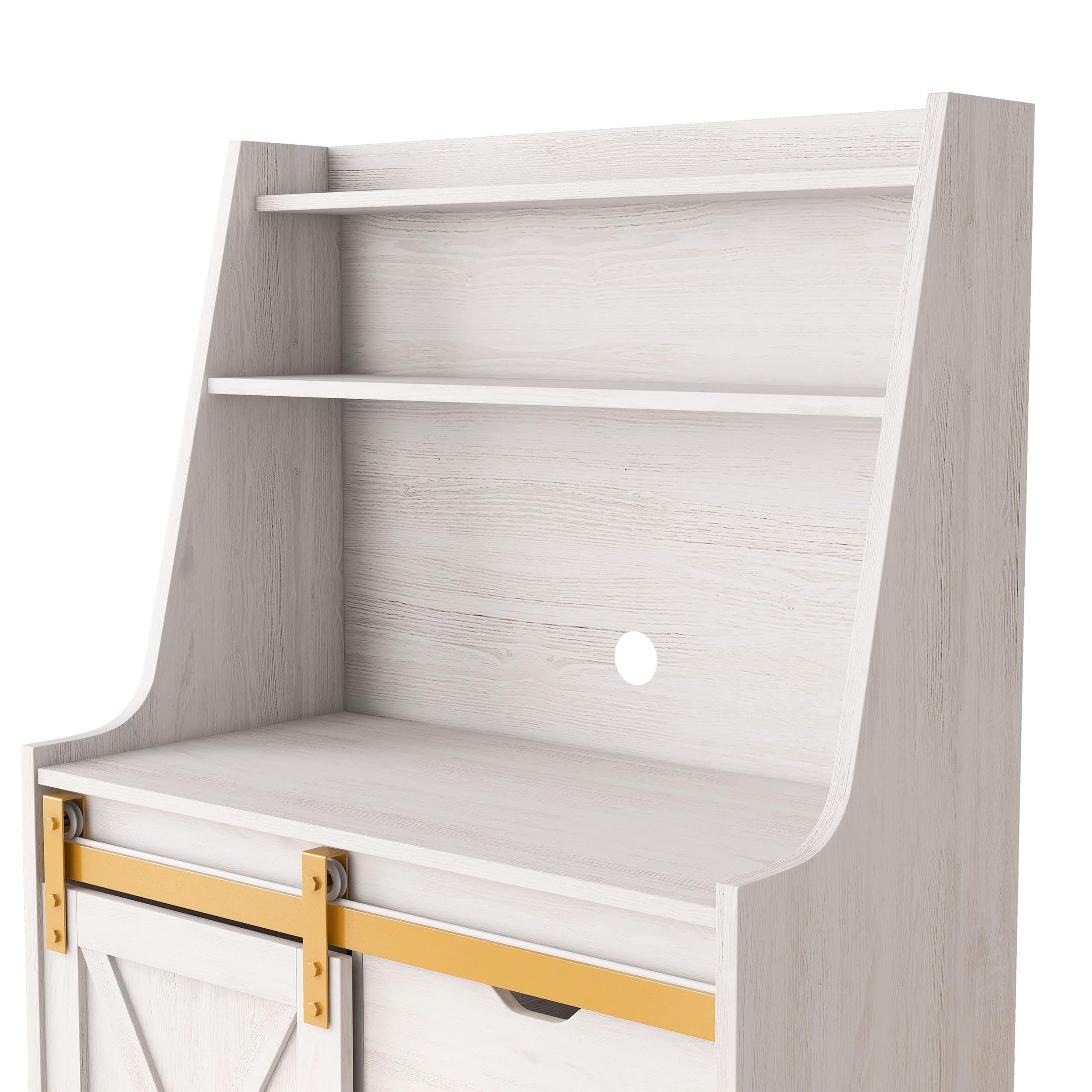 Furniture of America White Oak Baker Rack with Sliding Door - Solid Birch Wood Kitchen Storage Shelf for Pantry, Dining Room & Home Organization