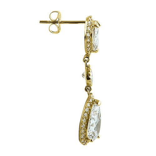 14K Solid Yellow Gold Vintage CZ Dangle Earrings - Elegant Drop Earrings for Women, Perfect for Parties, Weddings & Special Occasions