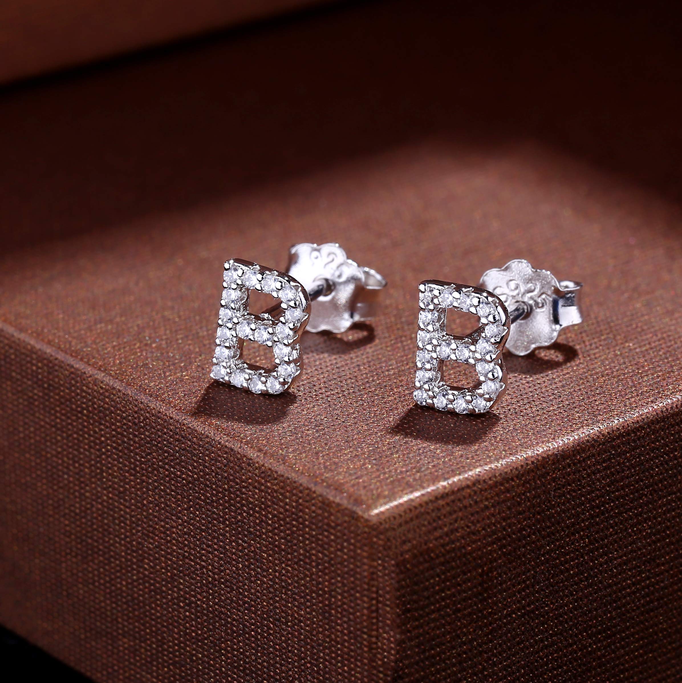 MONOOC Initial Stud Earrings for Women & Girls - Hypoallergenic S925 Sterling Silver Cubic Zirconia Letter Earrings | Birthday Gifts, Everyday Wear, Party Jewelry for Kids & Teens