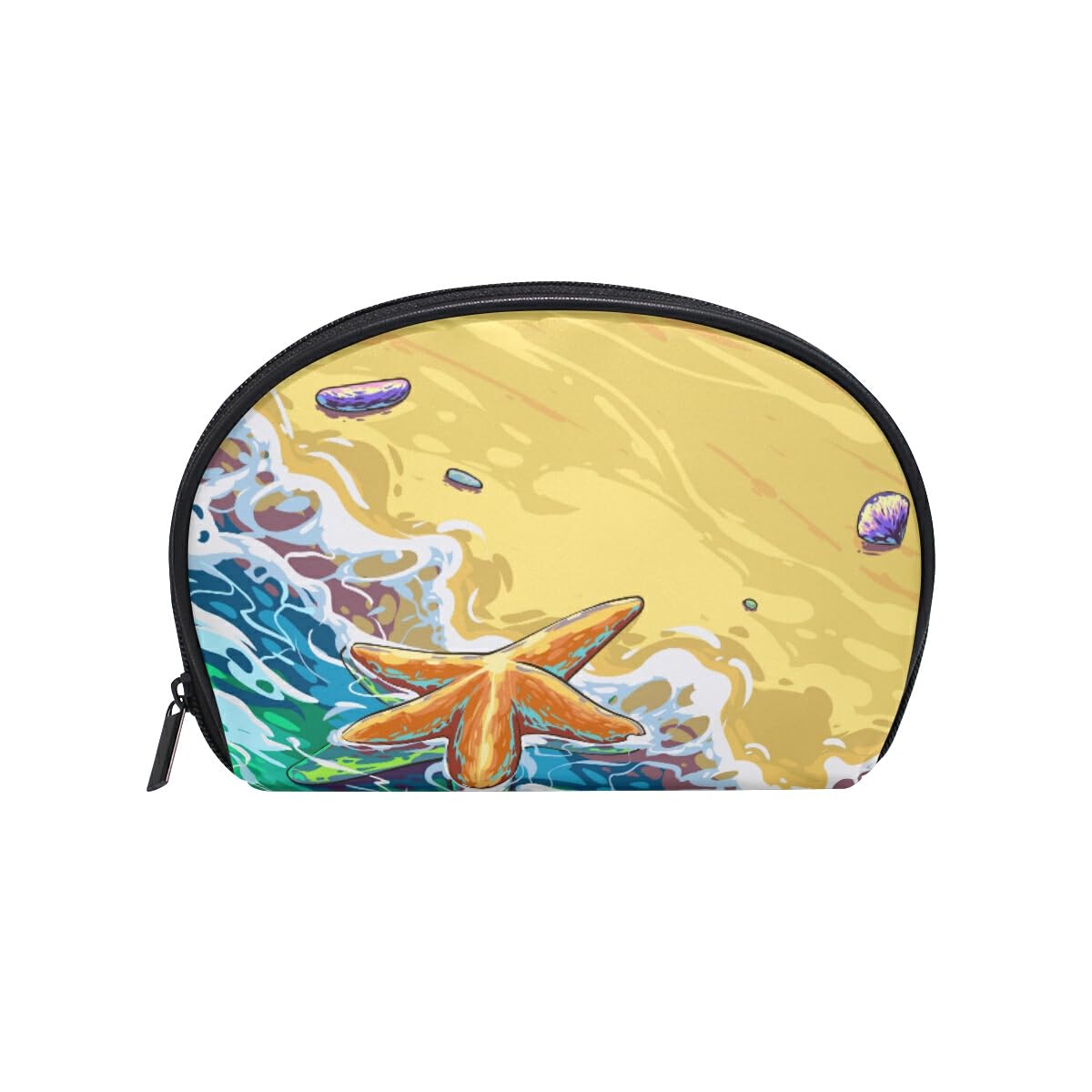 Small Makeup Shell Bags for Women & Teens - Starfish Design Cosmetic Organizer with Multiple Compartments | Travel Toiletry Pouch for Beach Vacation, Daily Use & Gift Giving
