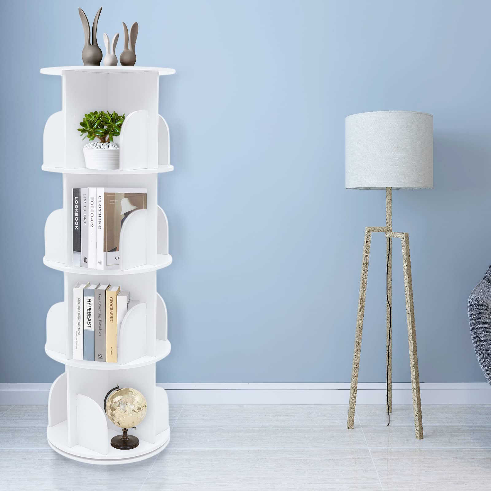 4-Tier Rotating Bookshelf - 360° Spinning Floor Bookcase with Storage Rack | Multi-Functional Book Organizer for Kids & Adults | Perfect for Living Room, Bedroom, Office & Classroom