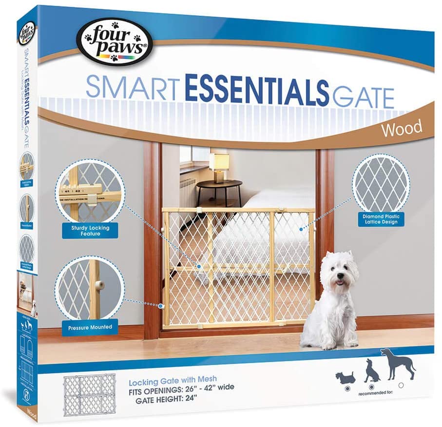 Wooden Frame Dog Gate with Durable Plastic Mesh - Perfect for Doorways, Hallways & Stairs - Pet Safety Barrier for Indoor & Outdoor Use
