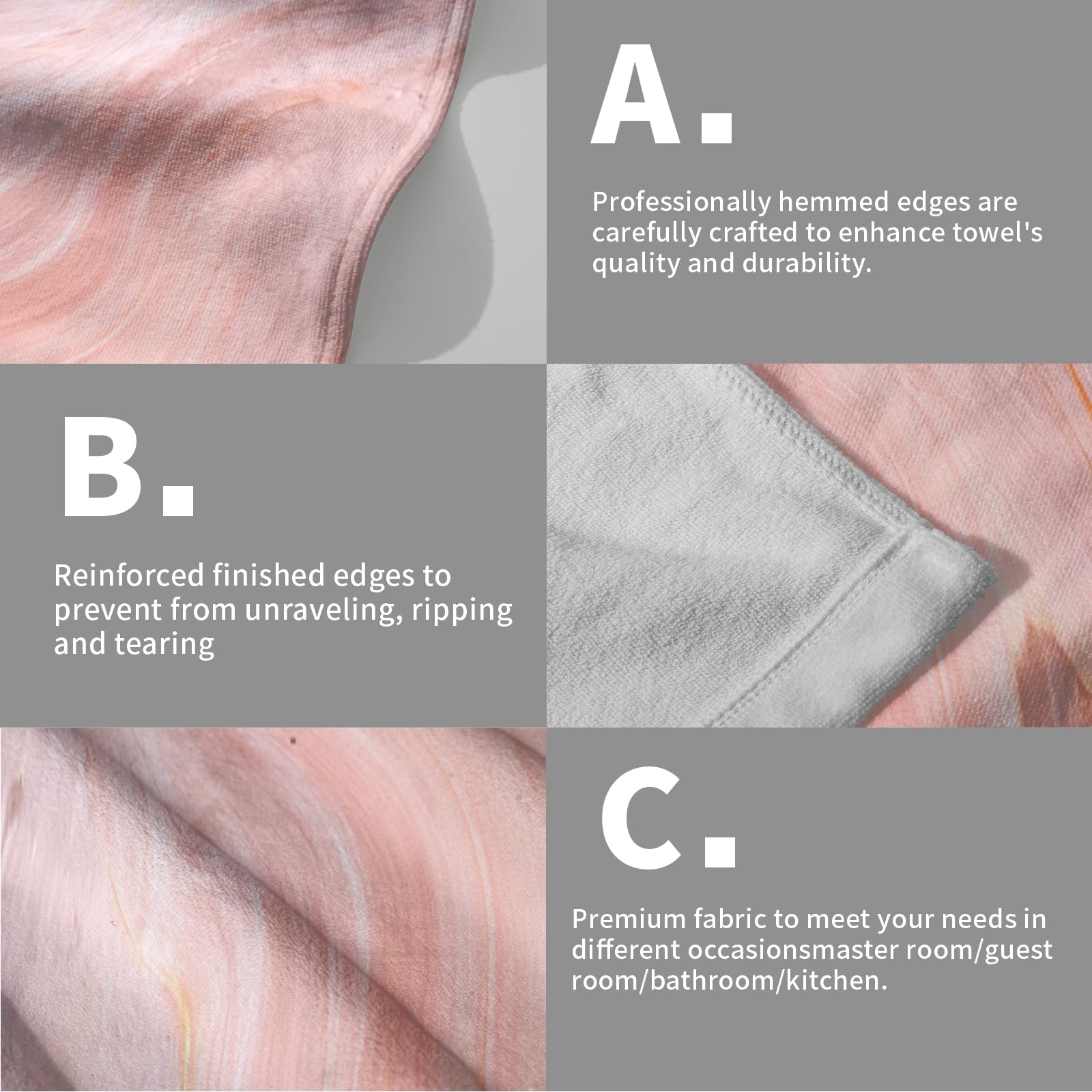 Luxury Marble Bath Towels Set of 2 - Rose Gold & Gray Super Soft Hand & Bath Towels for Bathroom, Kitchen, Hotel, Spa | Valentine's Day, Mother's Day & Wedding Gifts | Perfect for Home Decor, Guest Towels & Luxury Spa Experience