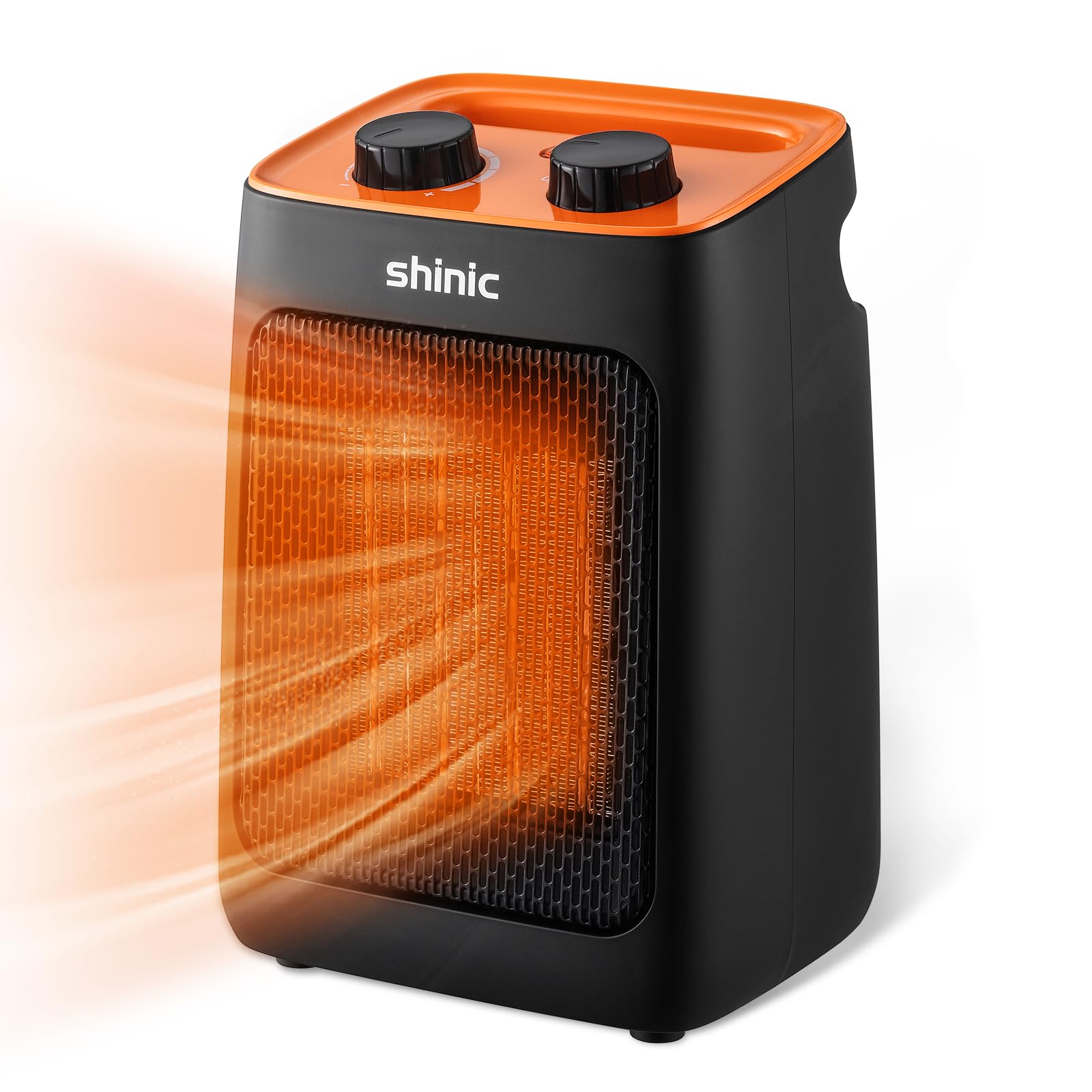 Shinic 1500W/750W PTC Ceramic Space Heater with Thermostat - Portable Electric Heater for Fast Quiet Heating - Perfect for Office, Bedroom, Home & Indoor Use (Orange) - Stay Warm While Working, Sleeping or Relaxing