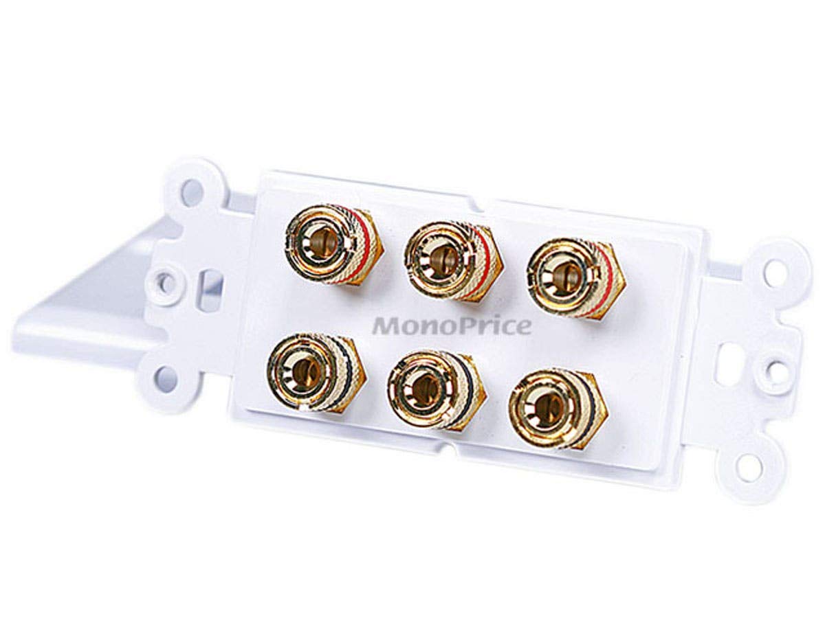 Monoprice 103538 Banana Binding Post 2-Piece Wall Plate for 3 Speakers - Gold Plated Connectors for Home Theater & Audio Systems - Easy Installation for Surround Sound Setup