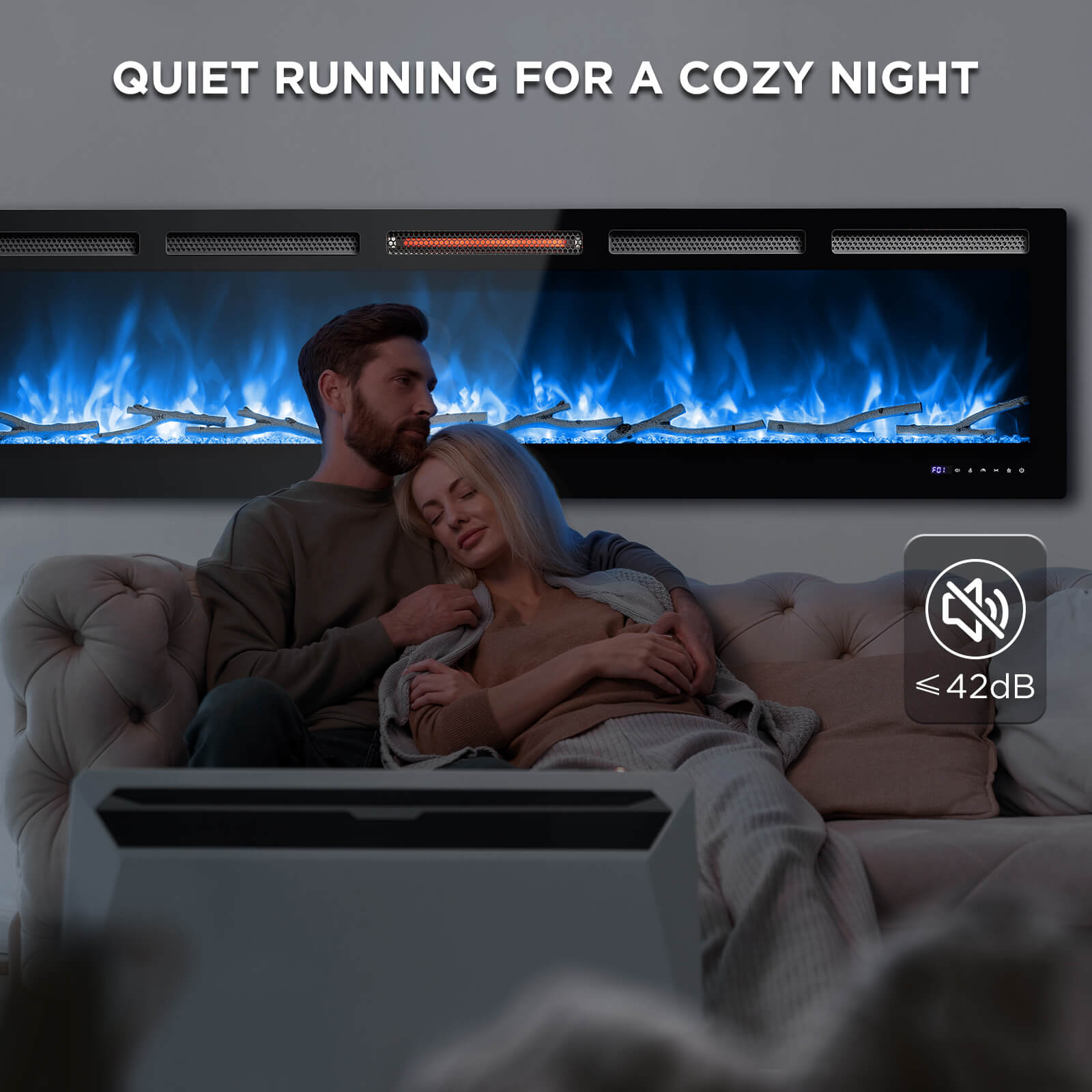 In Flames INF98W 3D WiFi Smart Wall Mounted Electric Fireplace with Tempered Glass - Modern Heating Solution for Living Room, Bedroom & Office