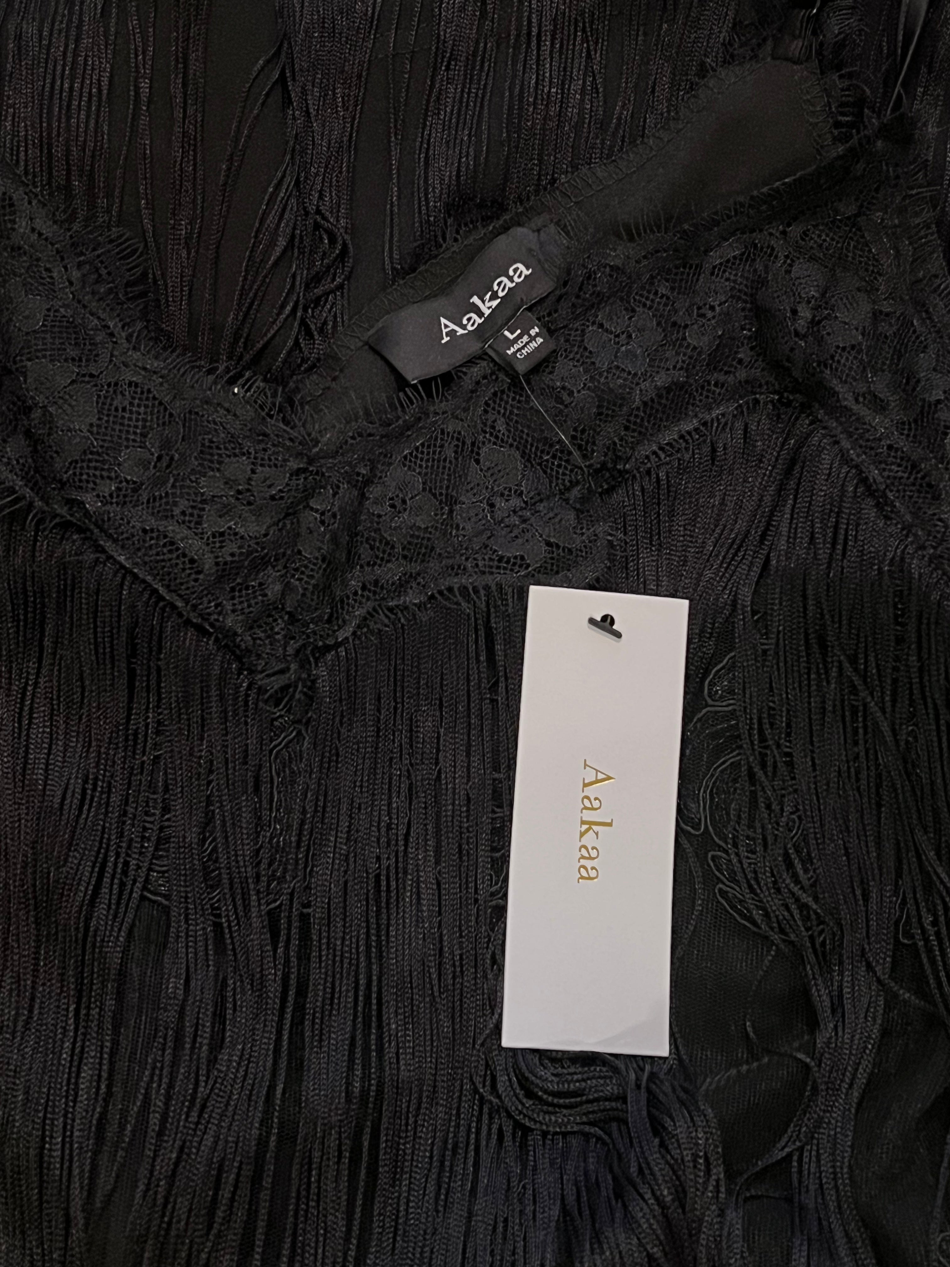 Aakaa Women's Black Fringe Lace Dress Size L - Elegant Evening Party & Cocktail Dress for Night Out