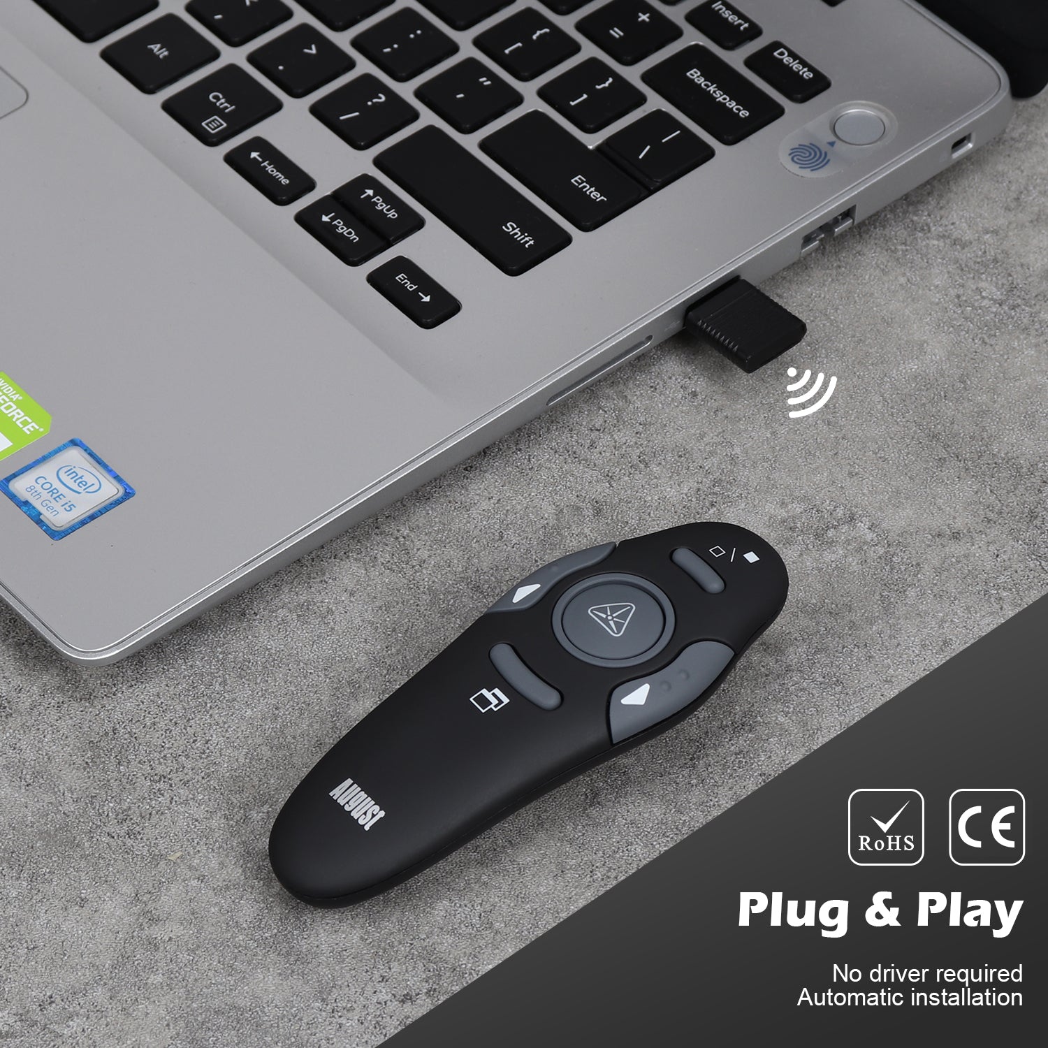 August LP205R Wireless Presenter Remote Control for PowerPoint & Google Slides - Laser Pointer & Slide Advancer - Perfect for Business Presentations & Online Teaching [Refurbished]