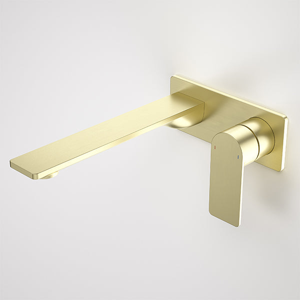 Caroma Urbane II 220mm Lead-Free Wall Basin Bath Mixer in Rectangle Brushed Brass - Modern Bathroom Faucet for Vanity Sink and Bathtub
