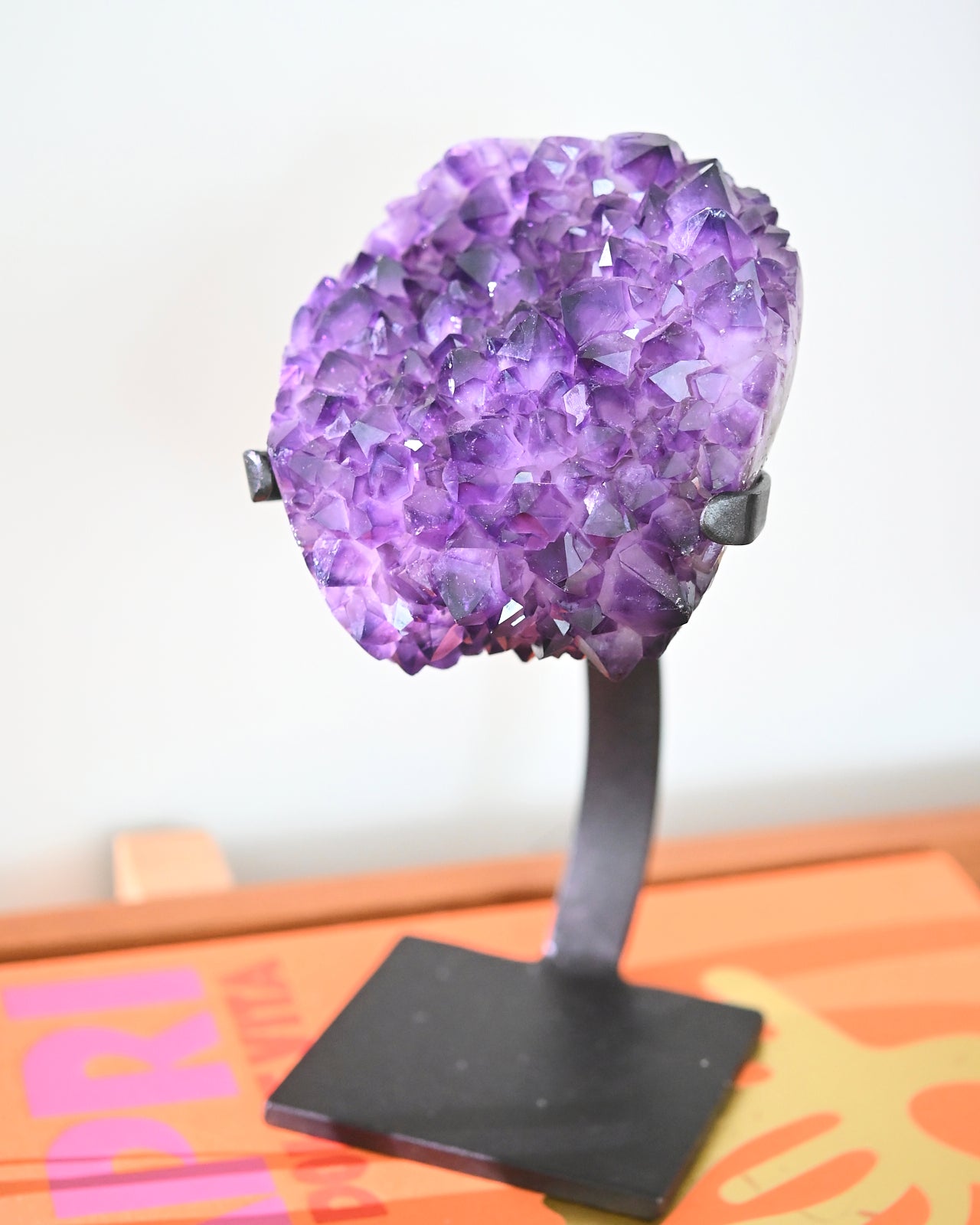 Natural Amethyst Crystal Geode on Wooden Stand - 6.6lbs Healing Stone for Home Decor, Meditation & Spiritual Gifts