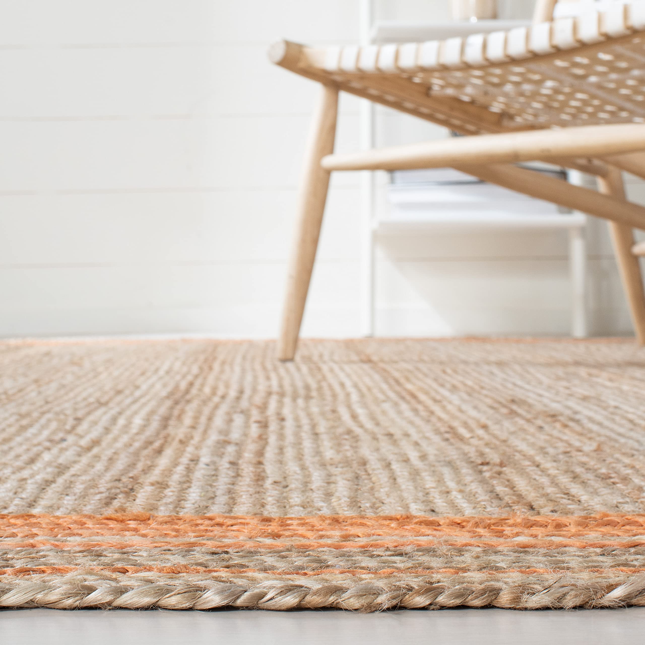 SAFAVIEH Natural Fiber Collection Handmade Jute Area Rug - 8' x 10', Orange & Natural, Farmhouse Style with Border, Durable for High Traffic Areas | Perfect for Living Room, Bedroom, Dining Room & Home Decor (NF109P)