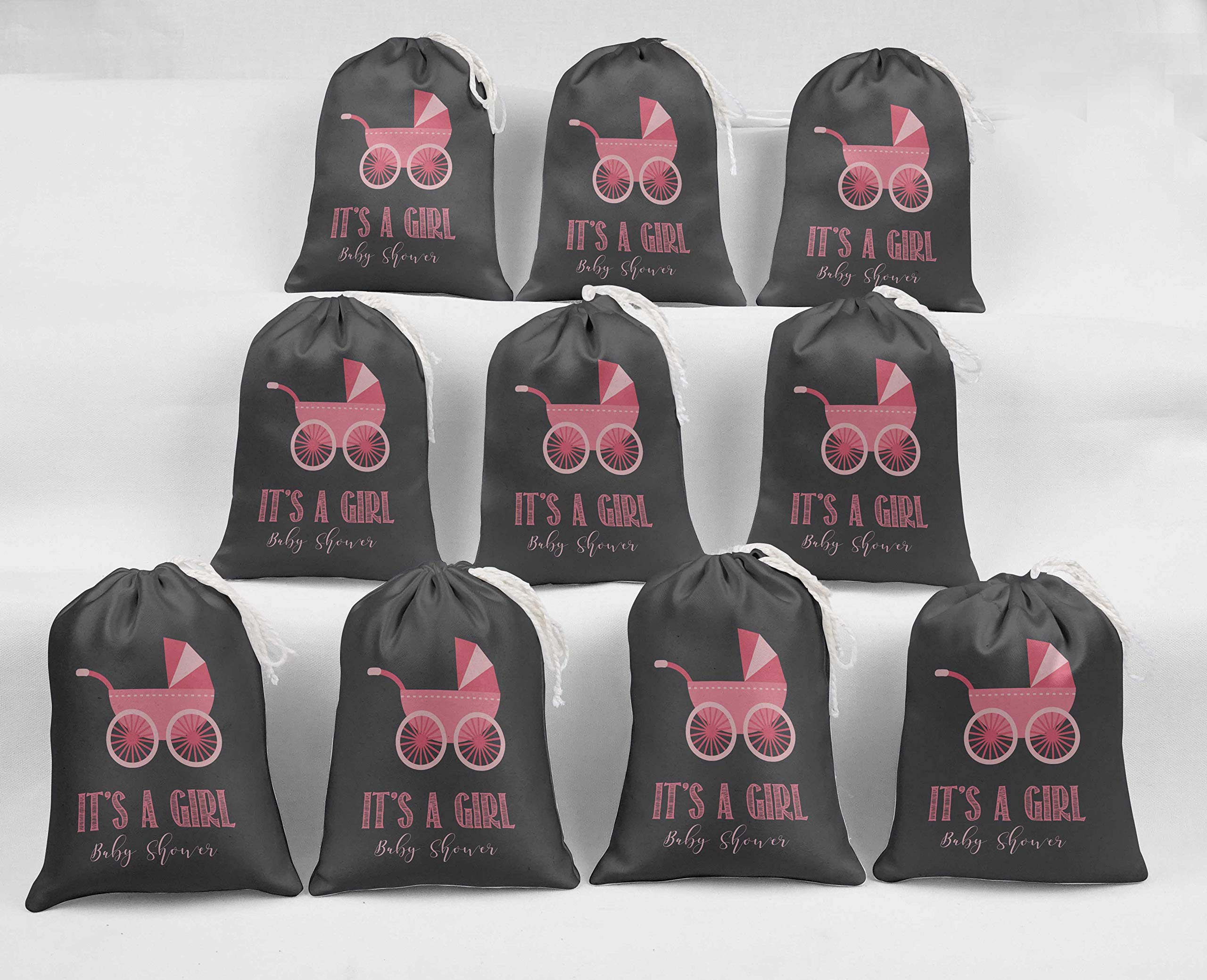 Gray Carriage & It's A Girl Baby Shower Party Favor Bags - 15-Piece Drawstring Pouches for Gender Reveal, Newborn Celebrations & Gift Giving