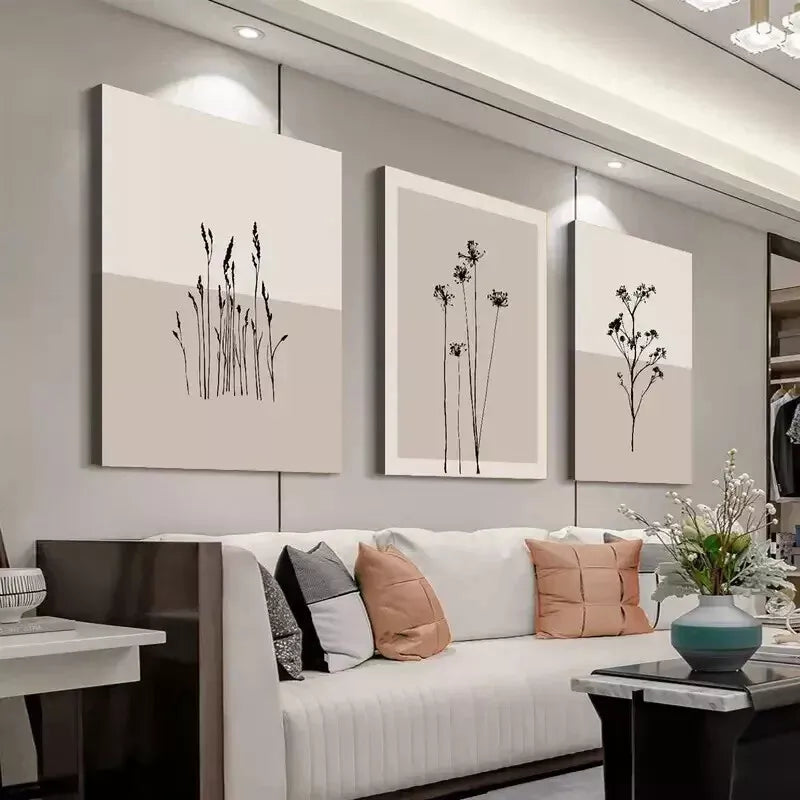 3-Piece Minimalist Neutral Seed Heads Wall Art Set - Framed Canvas Prints 50x70cm (20x28in) - High Quality Australian Made Home Decor - Perfect for Living Room, Bedroom & Office Decor