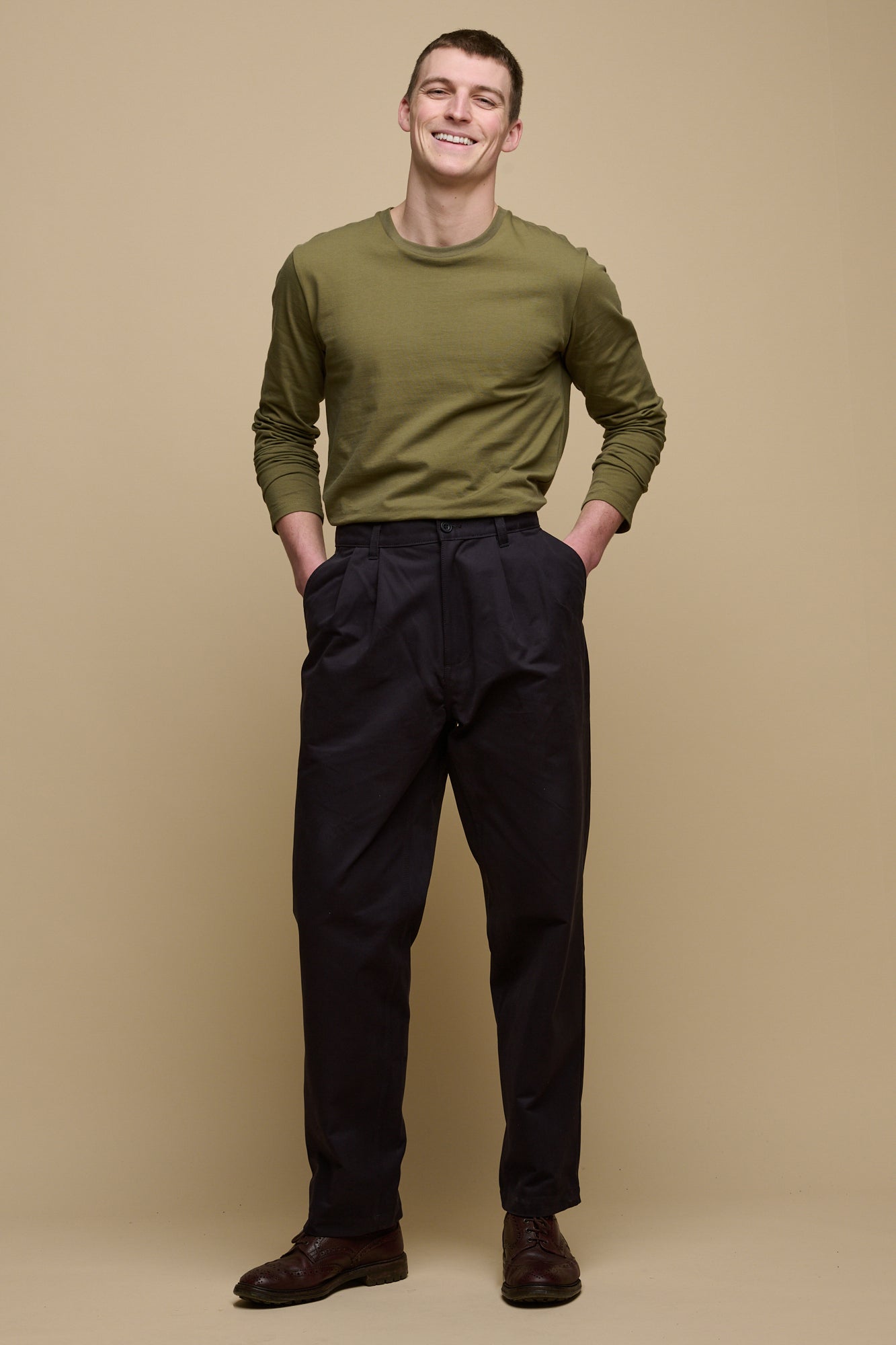 Men's Pleated Lightweight 100% Cotton Twill Chinos - Dark Navy | Comfortable Casual & Office Pants for Work & Everyday Wear