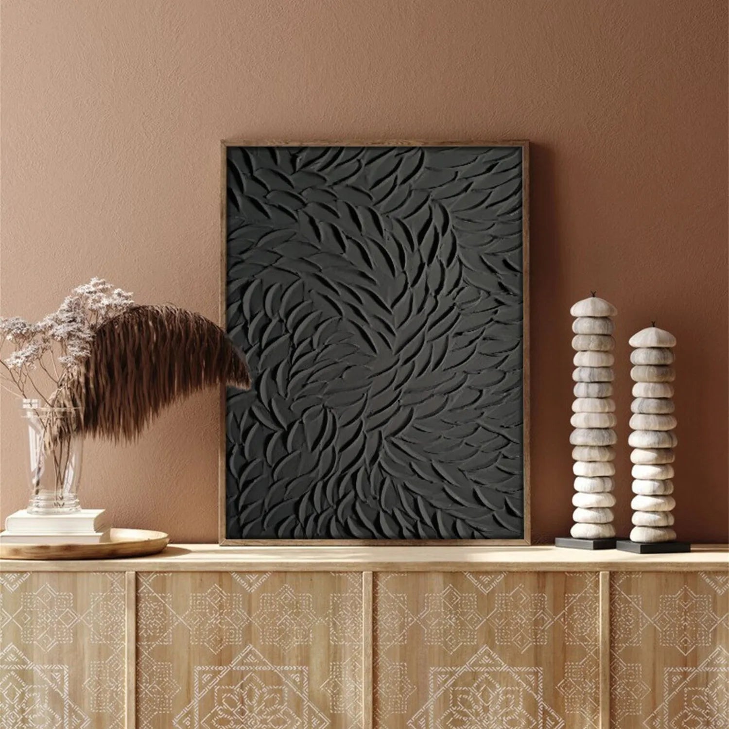 Black Minimalist Textured Painting Canvas - Modern Abstract Wall Art for Home & Office Decor #MZ106 | Perfect for Living Room, Bedroom & Office Spaces