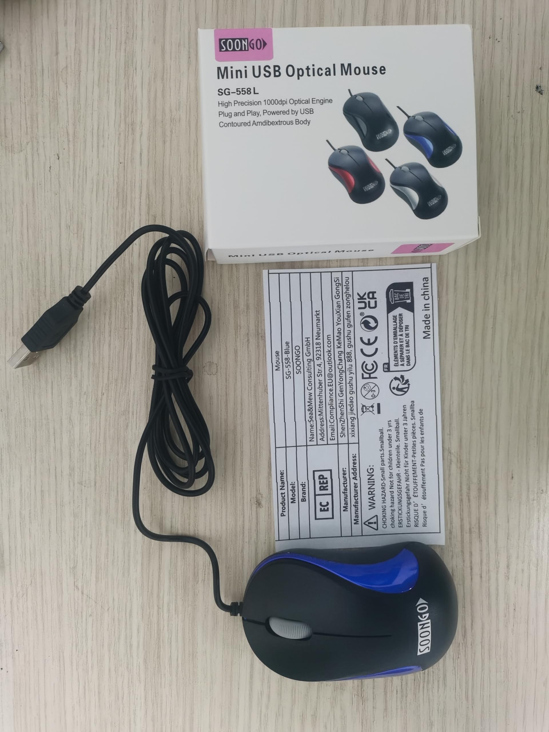 SOONGO Mini USB Wired Optical Mouse - Portable Laptop Mouse for Kids, Students, Teens - Compatible with Notebook, MacBook, Desktop Computers (Blue) | Perfect for School, Office, Gaming & Travel Use