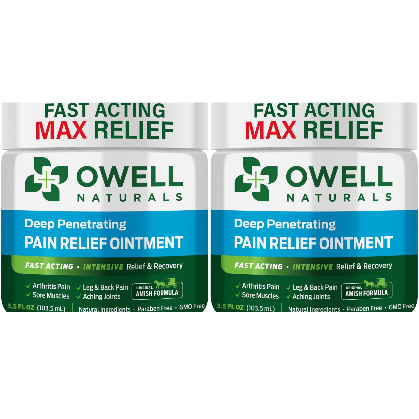 OWELL NATURALS Maximum Strength Pain Relief Ointment - 3.5 oz 2 Pack | All-Natural Joint & Muscle Discomfort Cream for Knee, Back, Neuropathy | Fast-Acting Formula with 5 Powerful Herbal Ingredients | Perfect for Post-Workout Recovery & Chronic Pain Management