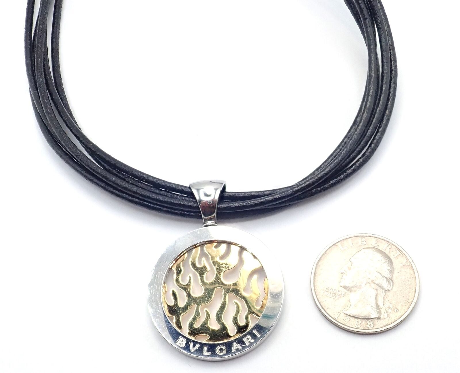 Authentic Bulgari Tondo Fire 18k Yellow Gold & Stainless Steel Pendant Necklace for Women - Luxury Jewelry Gift for Anniversary, Birthday & Special Occasions
