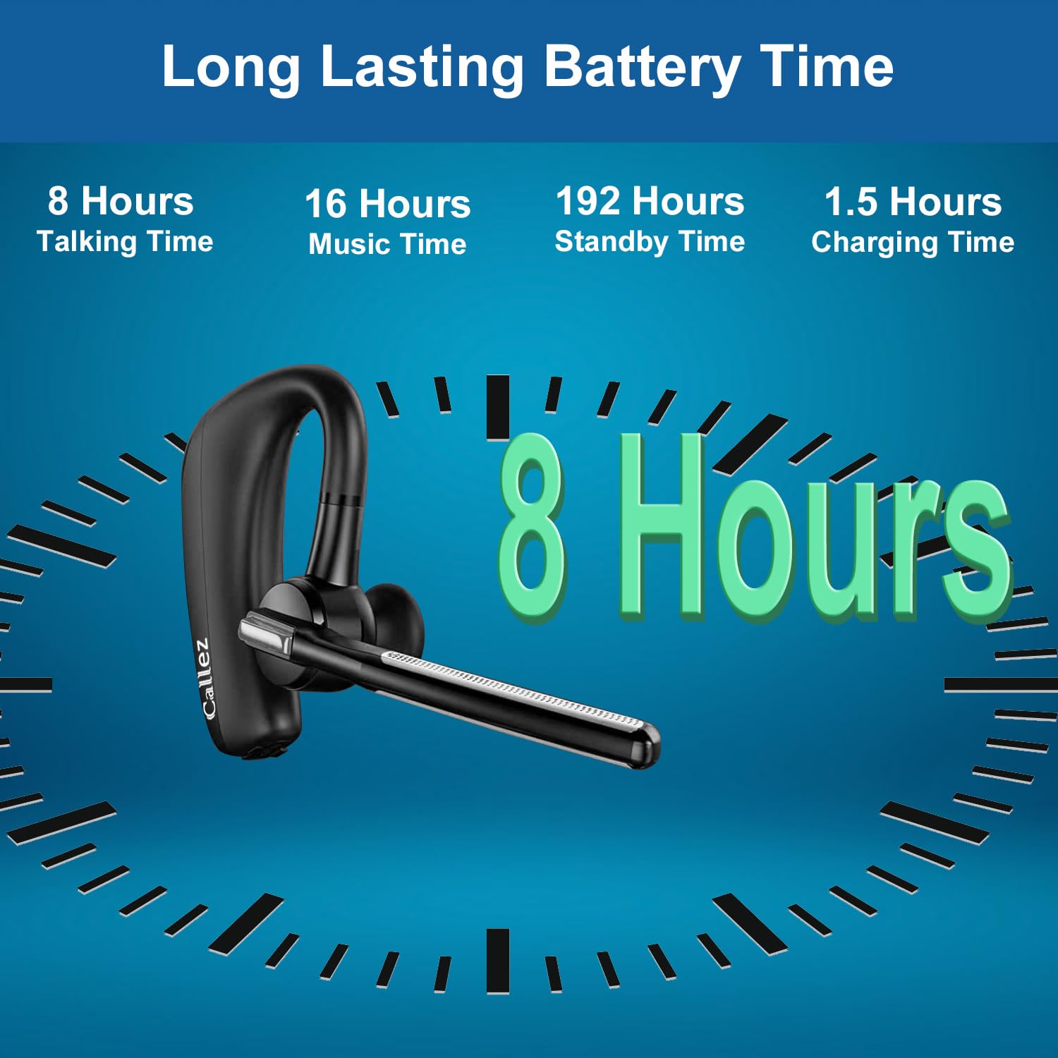 Wireless Bluetooth Headset for iPhone & Android Phones - V5.0 Earpiece with CVC8.0 Noise Cancellation, Dual Mic, Mute/Volume Controls - Hands-Free Headset for Truckers, Office, Business Calls & Online Meetings