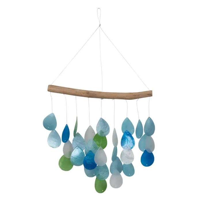 Handmade Capiz Shell Wind Chimes - Aqua Teardrop Design for Outdoor Garden Decor & Soothing Wind Sounds | Perfect for Patio, Porch, and Backyard Relaxation