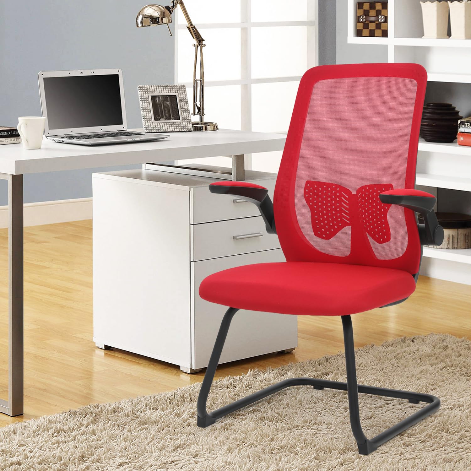 Magshion Mesh Office Chair with Lumbar Support - Mid Back Guest Chair for Conference & Reception (Red)