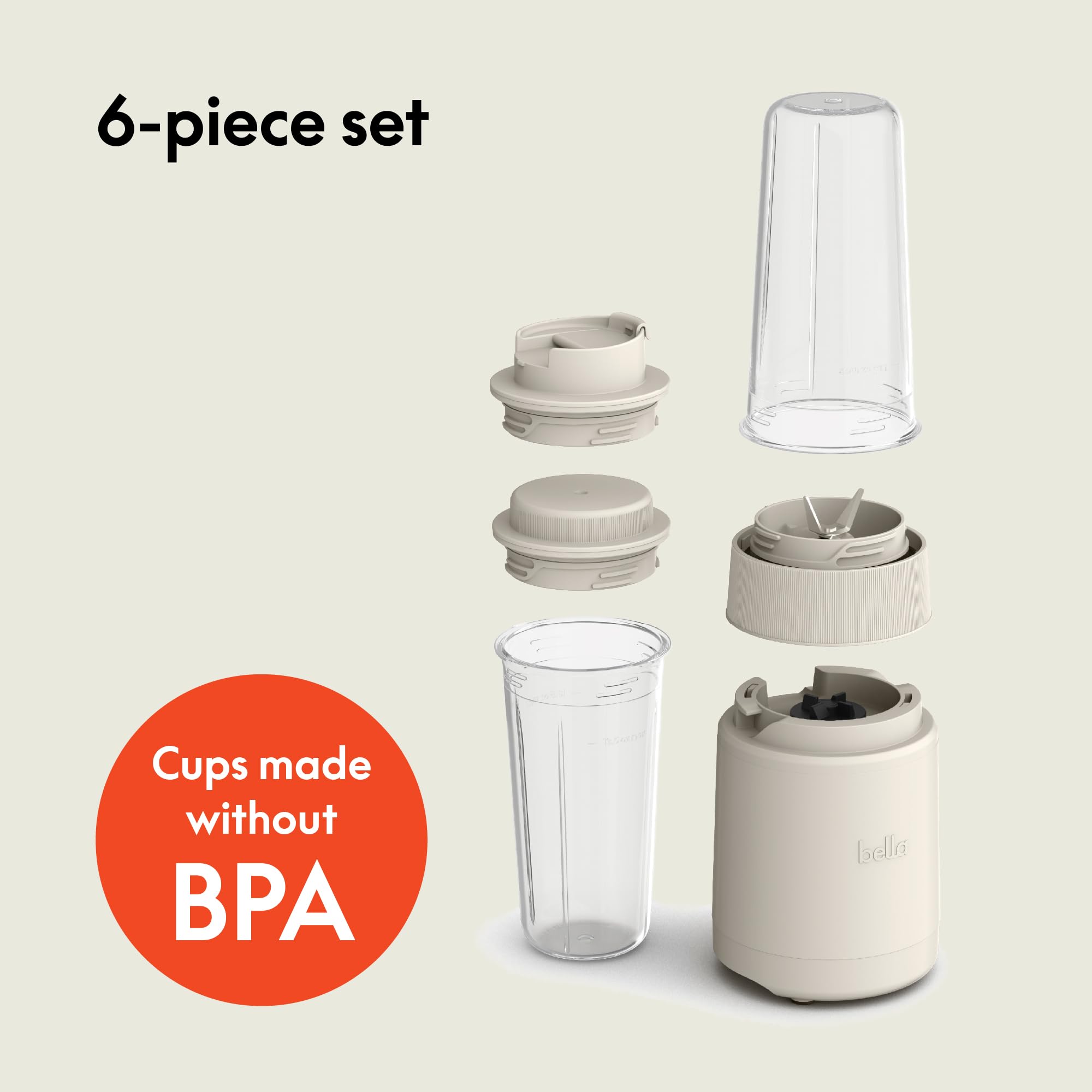 Bella 6-Piece Portable Rocket Blender, Juicer & Smoothie Maker Set - 240W Motor with 4-Tip Stainless Steel Blade, Press & Twist Design, BPA-Free & Dishwasher Safe - Perfect for Smoothies, Juices, Oat Milk & Protein Shakes at Home, Gym or Travel