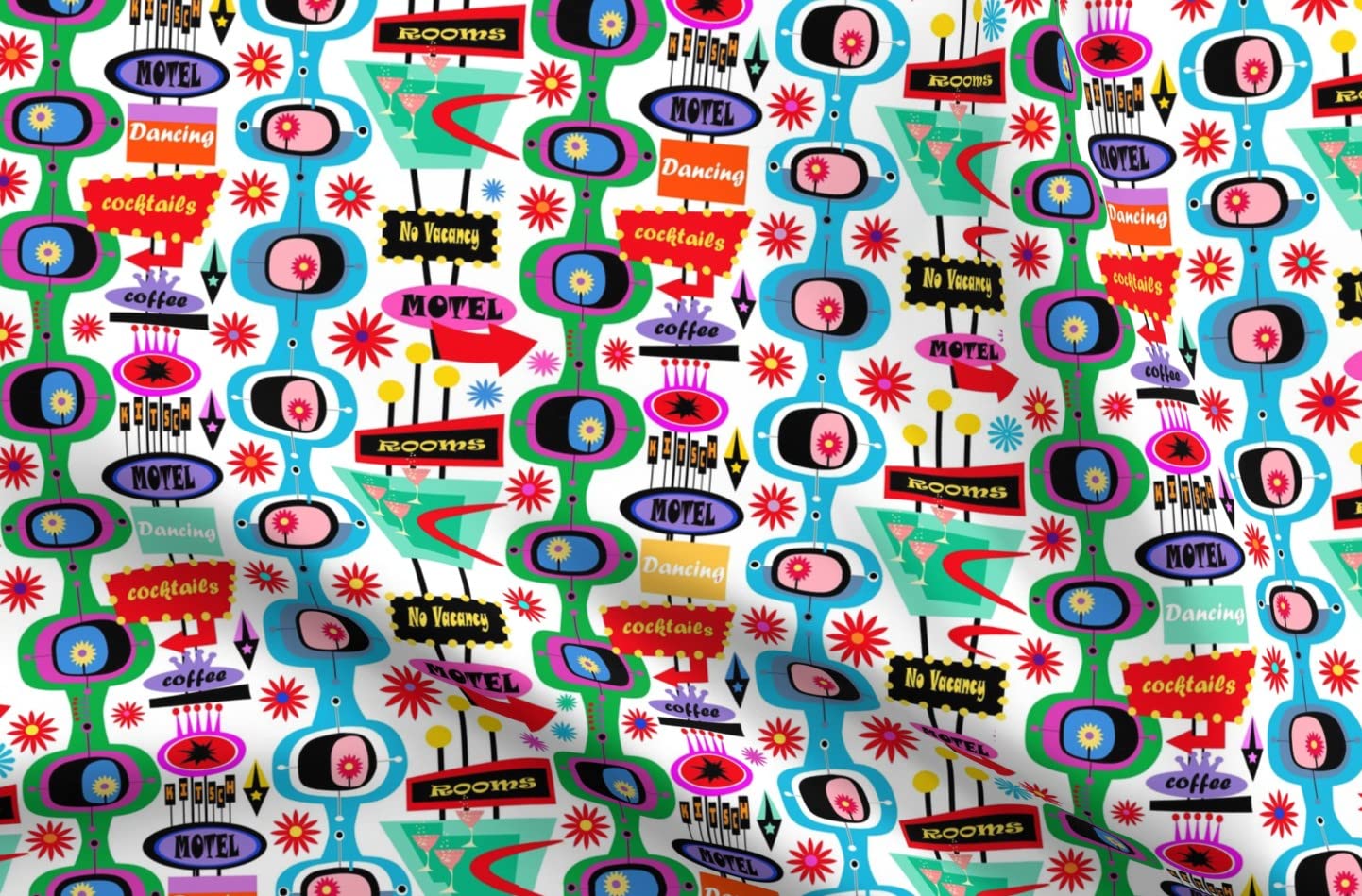 Pink Blue Floral & Red Retro Orange Dots Printed Cotton Fabric by Spoonflower - Petal Signature Fat Quarter for Sewing, Quilting, Apparel & Home Decor | Perfect for DIY Crafts, Curtains, Pillows & Dressmaking