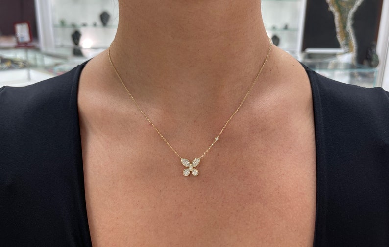 0.40tcw 14K Gold Natural Diamond Butterfly Pendant Necklace for Women - Elegant Cable Chain Jewelry Gift for Anniversary, Birthday & Special Occasions