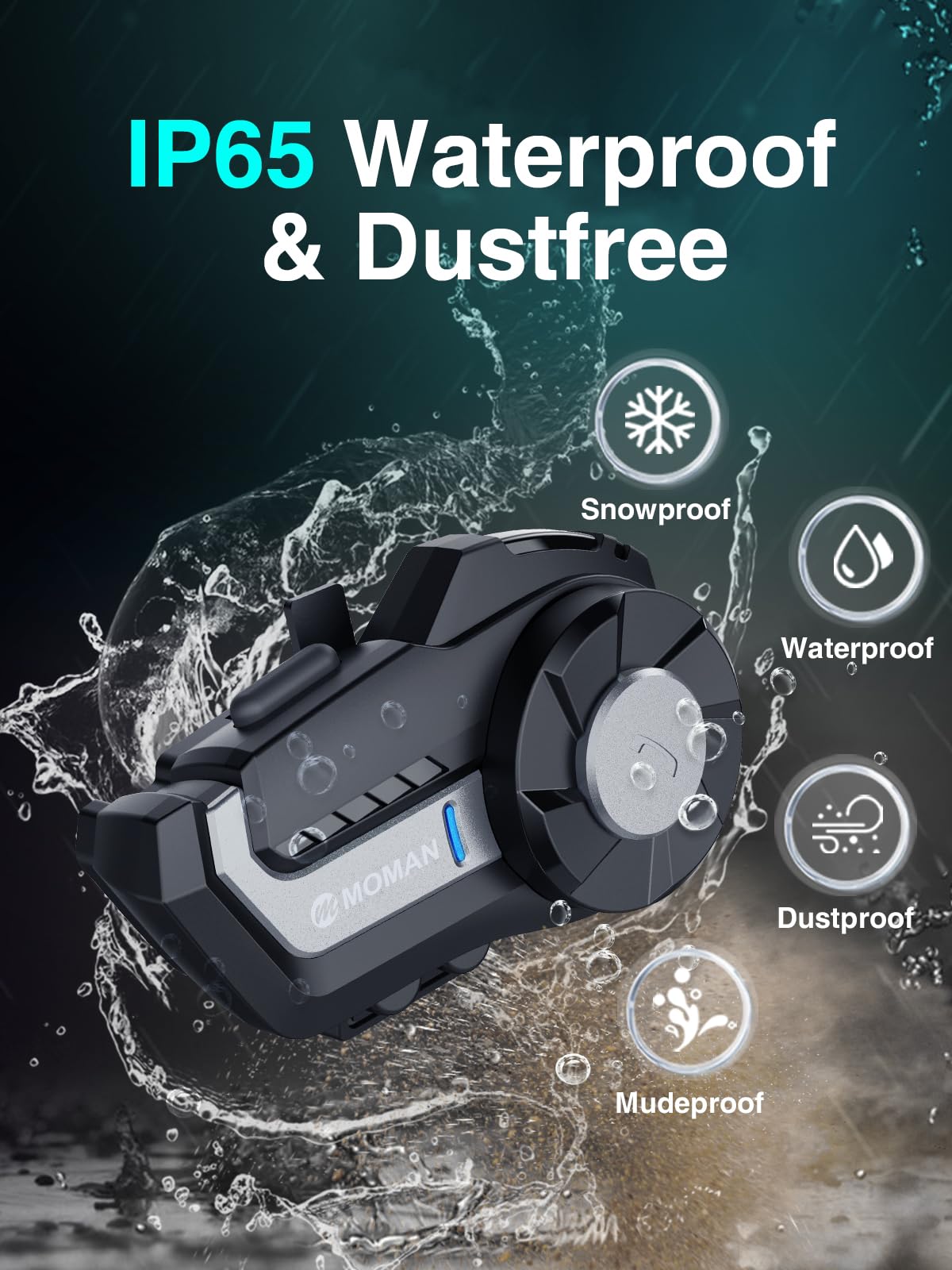 Moman H2 Pro Motorcycle Bluetooth Intercom Headset - Wireless 5.1 Communication System with DSP & CVC Noise Cancellation, AI Voice Assistant, Music Sharing - Silver (1 Pack) | Perfect for Group Riding, Touring & Urban Commuting