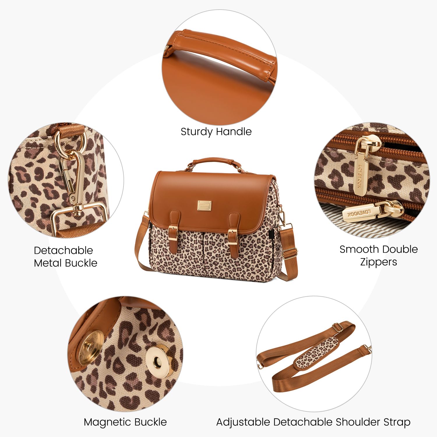 LOVEVOOK Women's 15.6 Inch Laptop Bag - Large Capacity Work Briefcase & Stylish Leopard Print Messenger Purse for Business, Office, Travel & College (Brown)