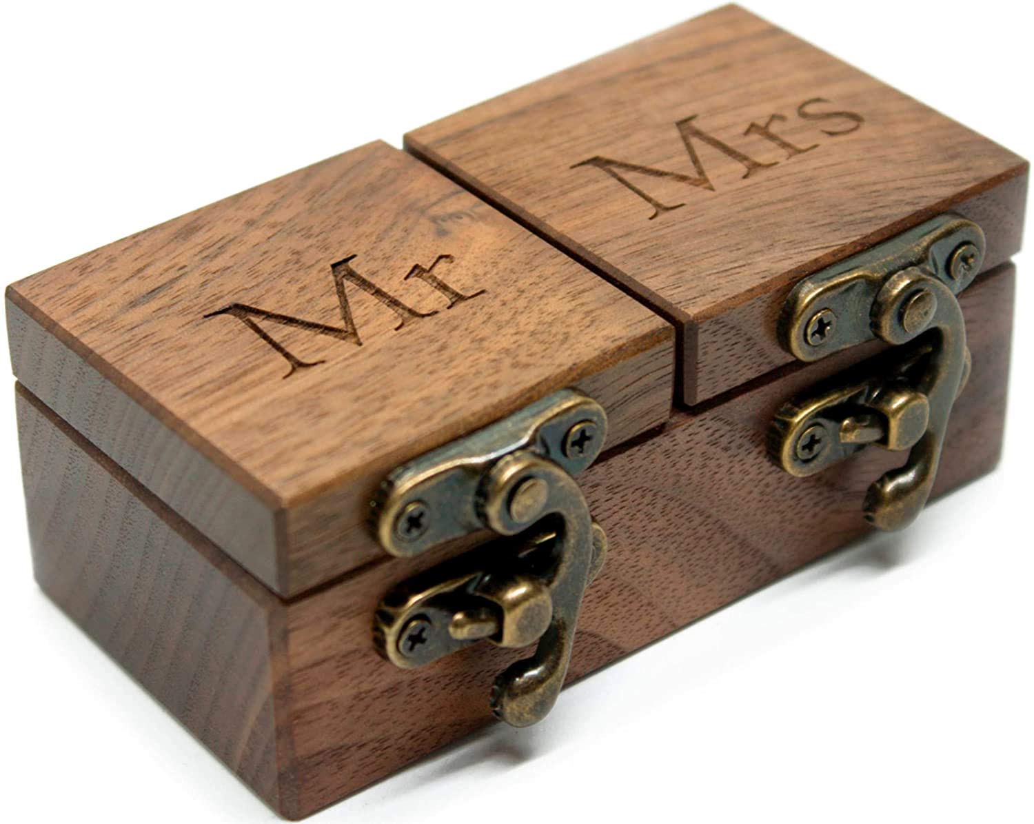 QTMY Wooden Engagement Ring Box - Elegant Ring Bearer Box for Wedding Ceremony, Mr & Mrs Gift Set - Perfect for Proposals, Vow Renewals & Anniversary Celebrations