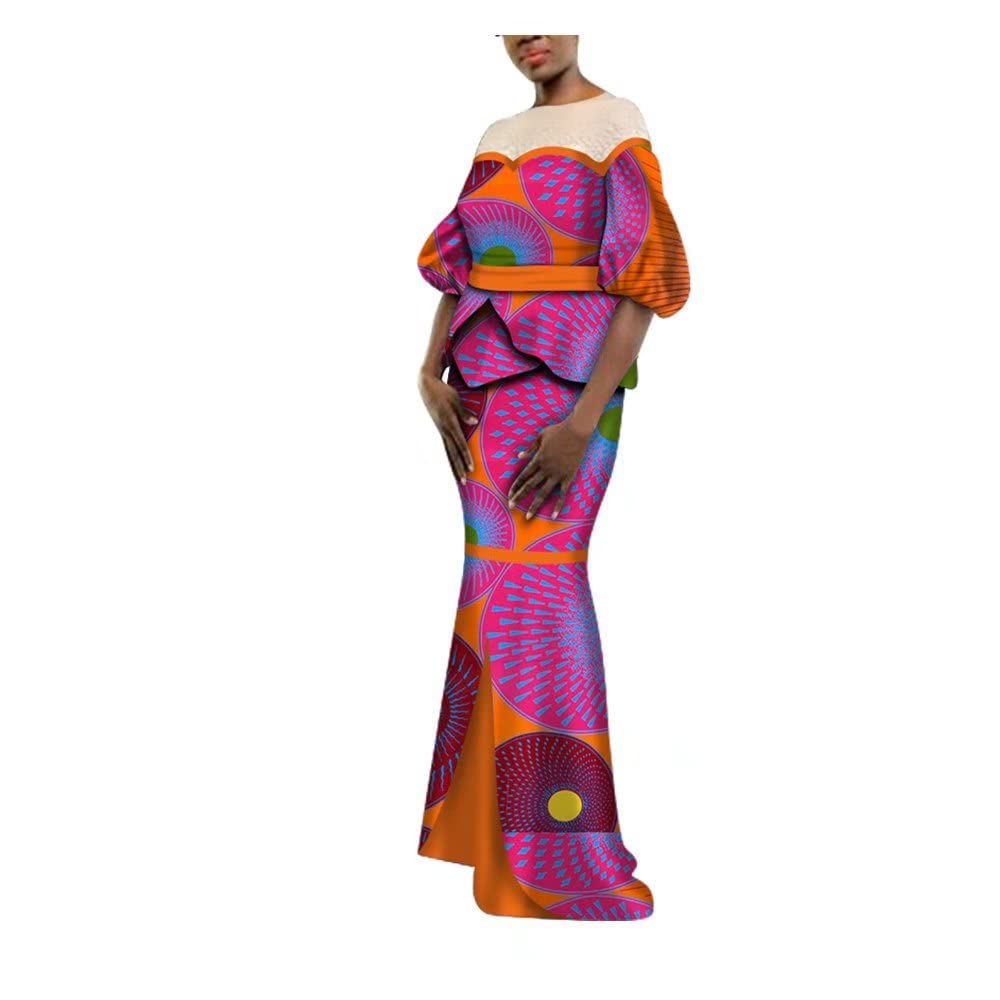 2pcs African Print Skirt Sets with Lantern Sleeves for Women - Elegant Matching Top & Skirt Outfit for Weddings, Parties & Special Occasions | Perfect for Bridal Showers, Date Nights & Cultural Celebrations