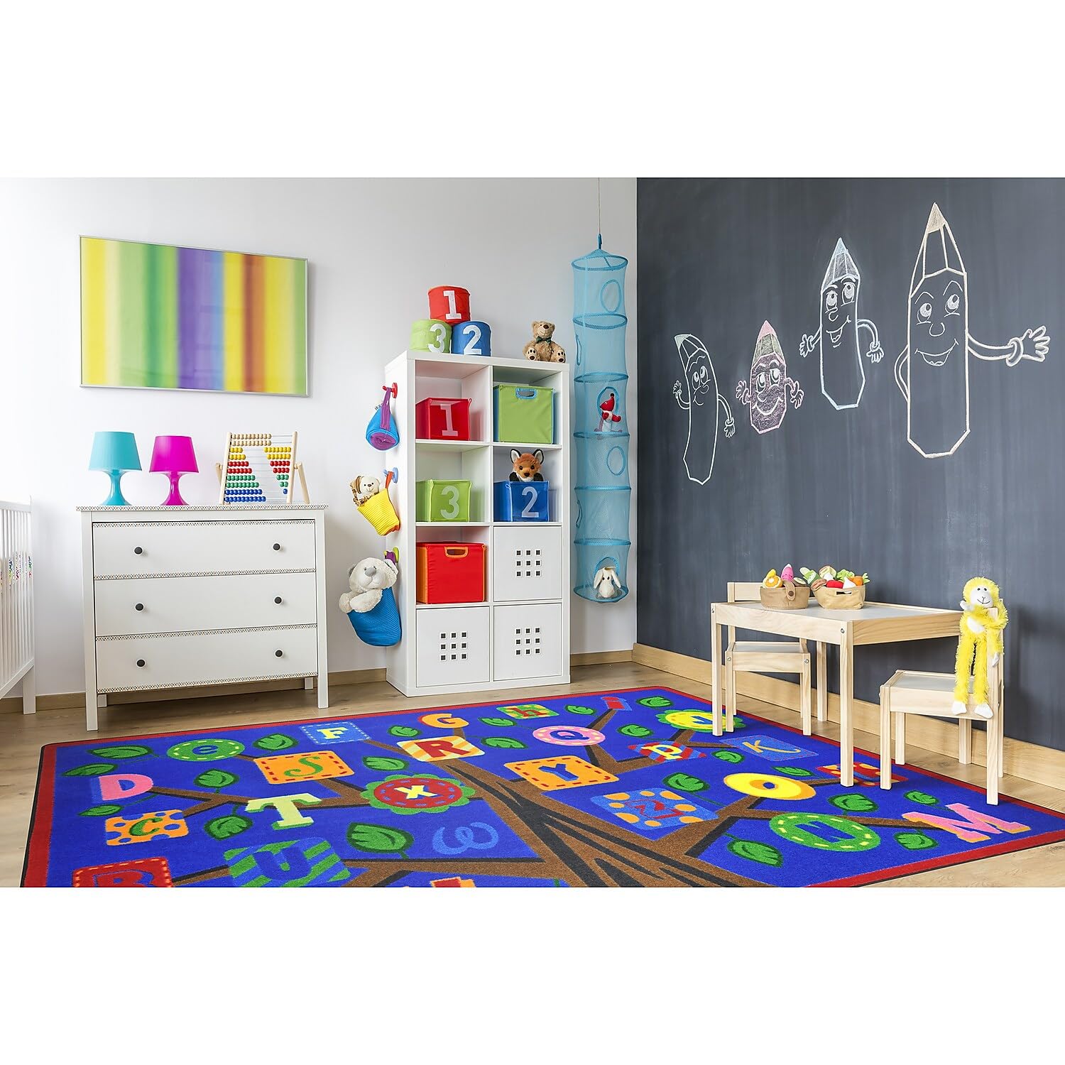 Joy Carpets Alphabet Leaves Educational Kids Rug - D Letter Design, Bold Colors for Playroom & Classroom Learning Activities