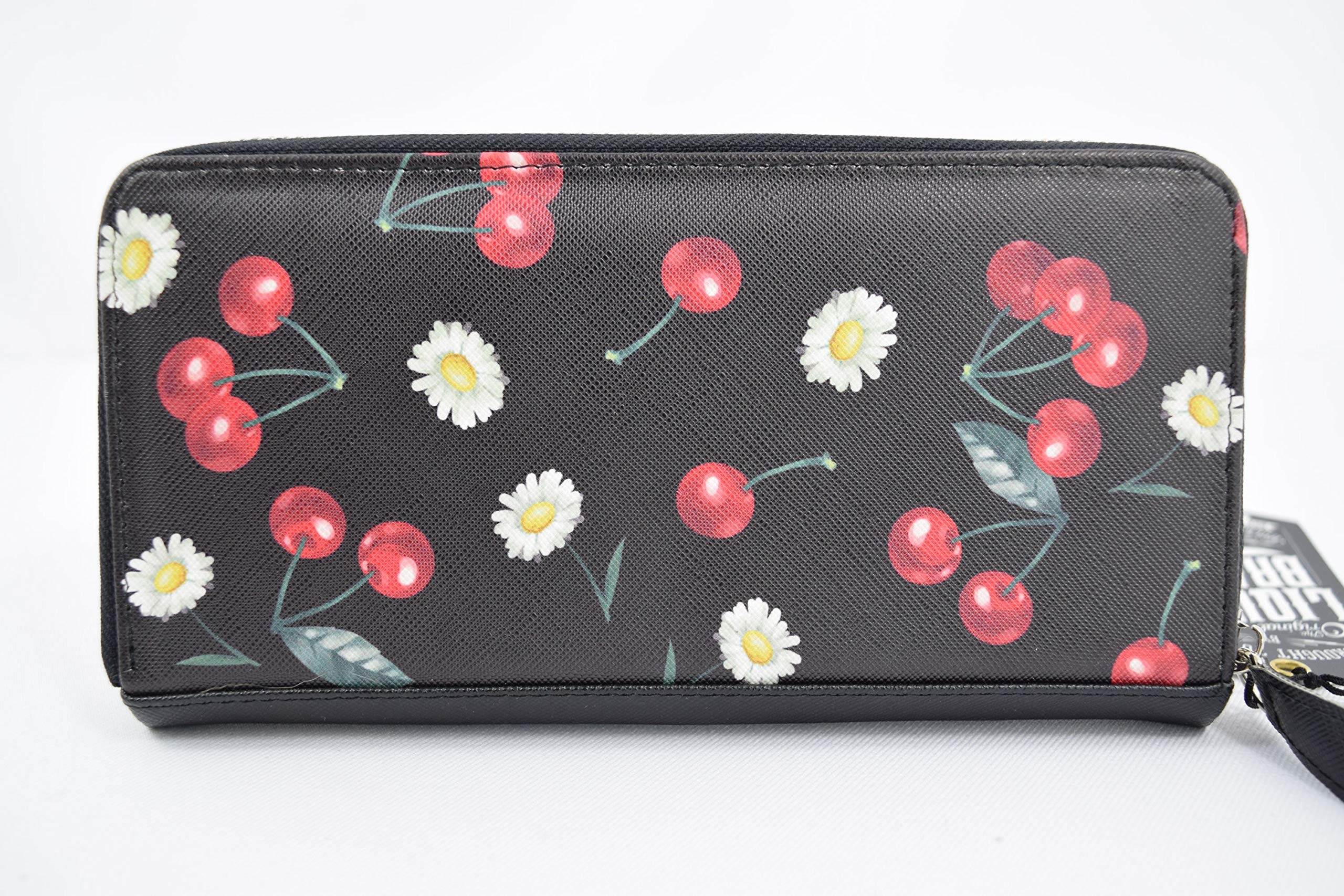 Cherry Daisy Black Zipper Wallet for Women - Stylish & Compact Leather Wallet with Multiple Card Slots - Perfect for Everyday Use, Travel, and Gifting