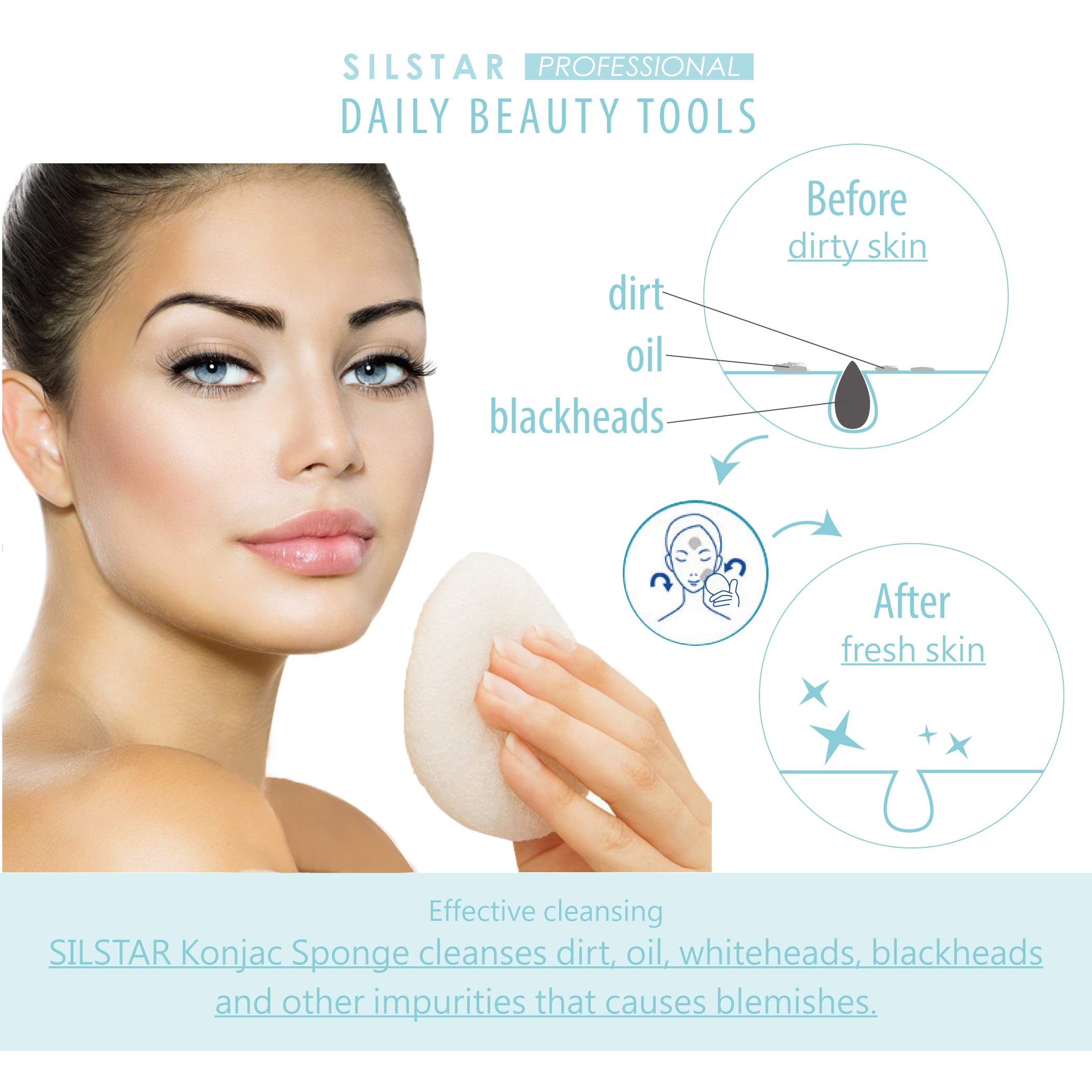 SILSTAR PROFESSIONAL KONJAC Facial & Bath Sponge - Gentle Cleansing for Dry & Mature Skin | 100% Natural Pure White Konjac | Perfect for Daily Skincare & Makeup Removal