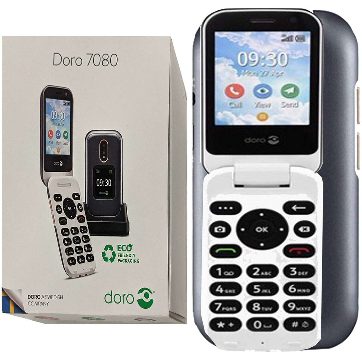 Doro 7080 Unlocked GSM Cell Phone - 4GB ROM, 512MB RAM - Dual SIM, Long Battery Life - Perfect for Seniors & Emergency Use