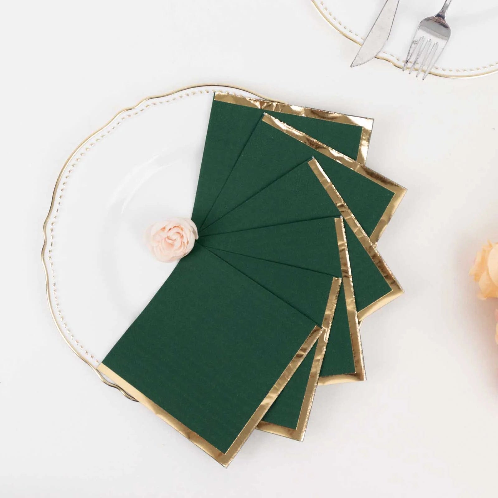 50 Soft 2-Ply Disposable Dinner Cocktail Napkins with Gold Foil Edge - Elegant Party Tableware for Weddings, Events & Home Entertaining