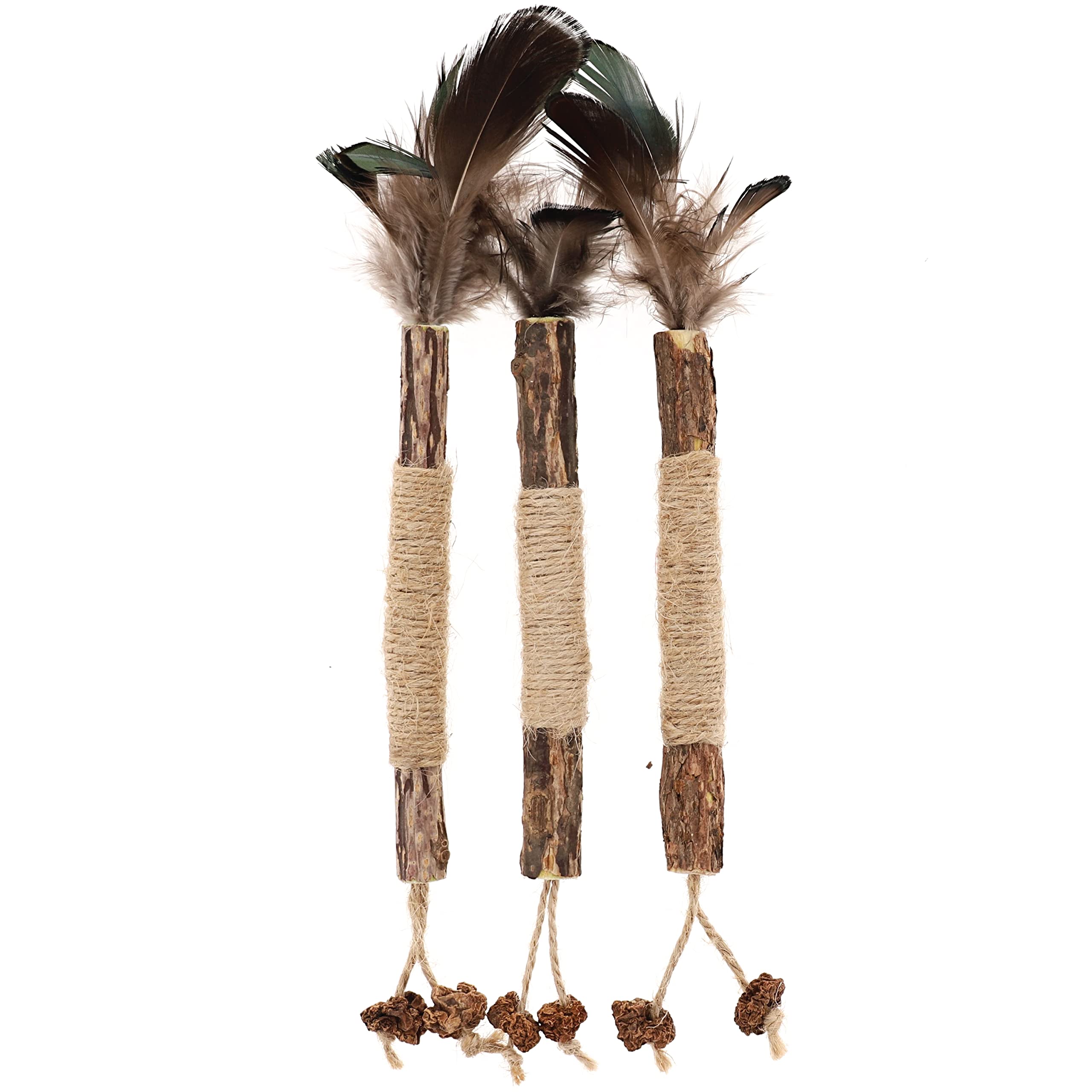 Raw Paws Silvervine Stick Cat Toys - 3 Pack Interactive Catnip & Feather Toys for Indoor Cats | Kicker Toy with Matatabi Sticks | Perfect for Playtime, Exercise & Bonding with Your Feline