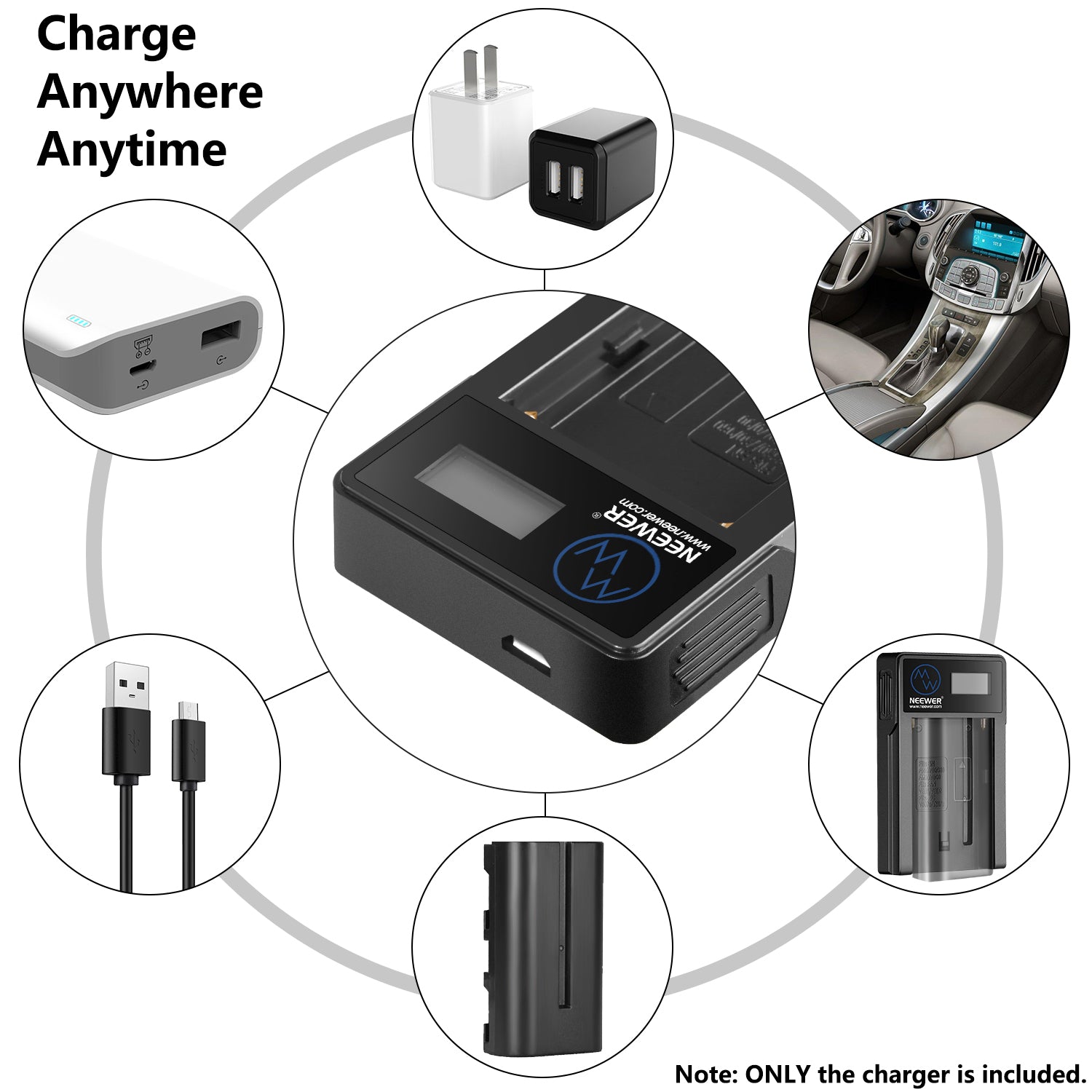 NEEWER USB Battery Charger for Sony NP-F550 NP-F750 NP-F960 NP-F970 - Replacement Power Charger for Sony Cameras, Camcorders & DSLR - Perfect for Travel, Vlogging & Professional Photography