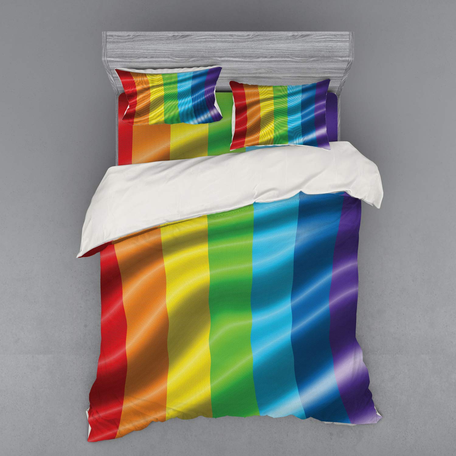 Ambesonne Rainbow Bedding Set 4-Piece - Queen Size Duvet Cover with Shams & Fitted Sheet - LGBT Pride Flag Inspired Multicolor Design for Gender Freedom & Love Wins Theme | Perfect for Pride Month Decor, LGBTQ+ Support, and Vibrant Bedroom Makeover