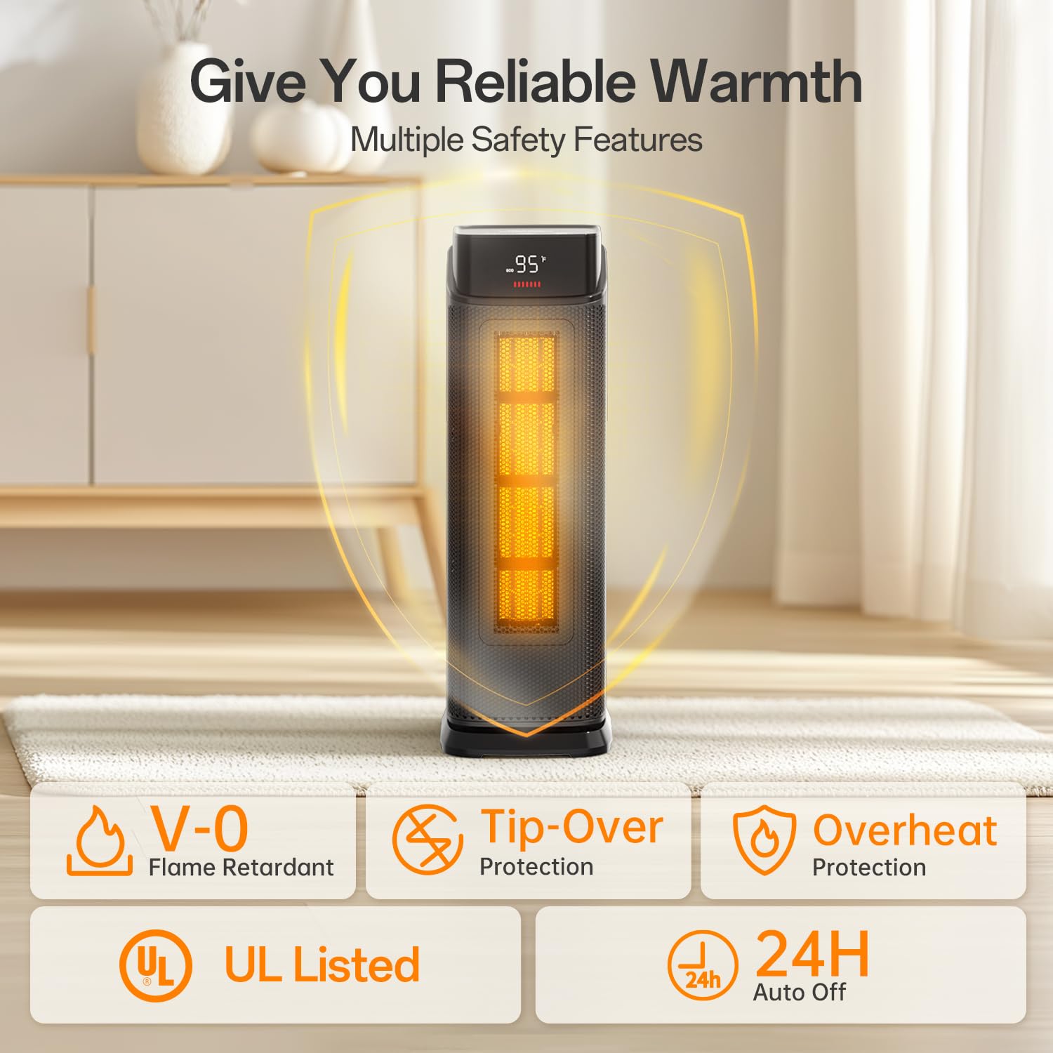 BREEZOME 1500W PTC Ceramic Space Heater with Thermostat, 90° Oscillation & Remote - Quiet Portable Electric Heater for Bedroom, Office, Home Use - 24H Timer & Safety Features for Winter Indoor Heating