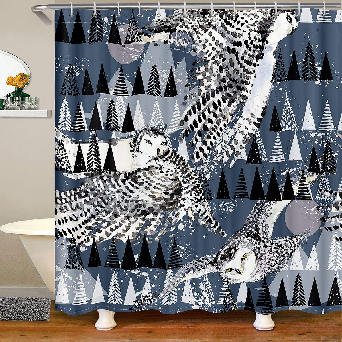 Feelyou Owl Shower Curtain Set - Chic Wildlife Animal Print Bathroom Decor for Kids & Teens, 72x84 Inch Waterproof Bird & Nature Themed Bath Curtain - Perfect for Children's Bathroom, Nursery or Wildlife Themed Room Decor