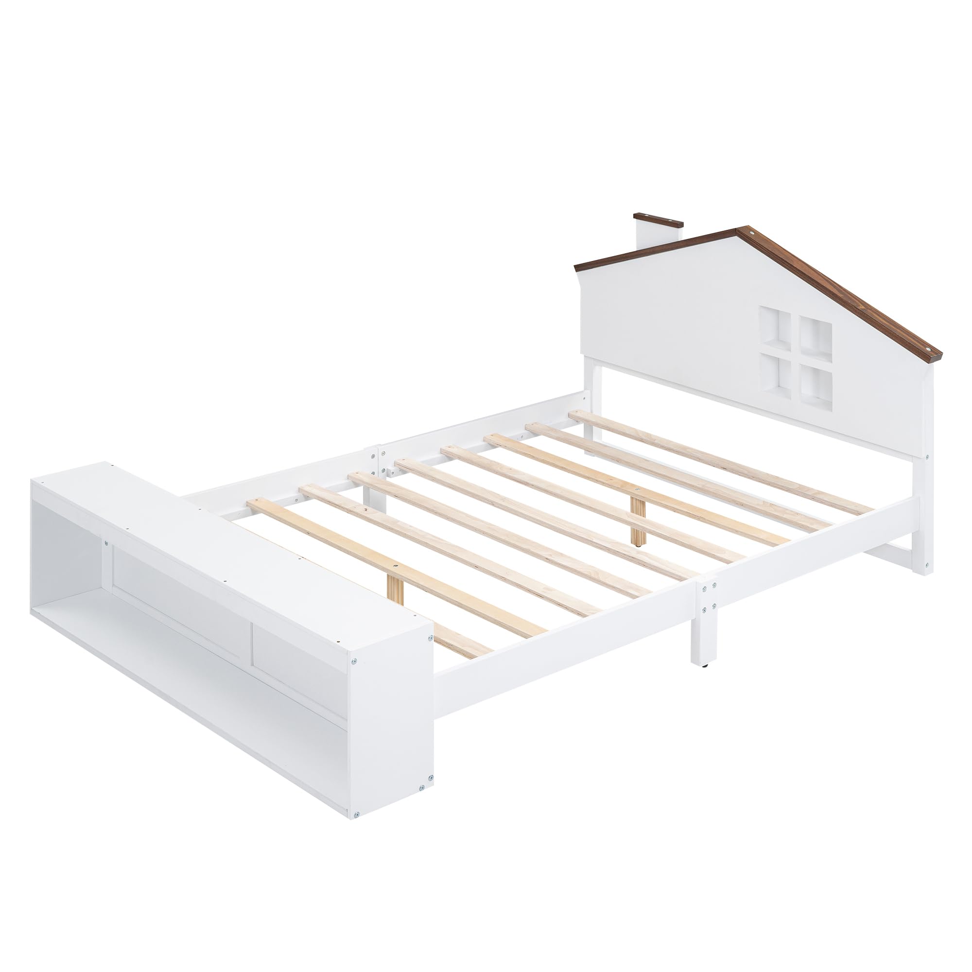 Bellemave Full Size House Bed Frame with LED Lights and Storage - Wooden Platform Bed for Kids, Teens, Boys & Girls - No Box Spring Needed - White - Perfect for Bedrooms, Playrooms & Sleepovers