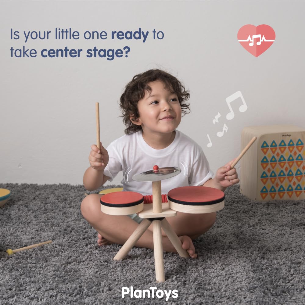PlanToys Musical Band Set - Wooden Percussion Instruments for Kids, Toddler Musical Toys with Drum, Xylophone & More - Perfect for Early Learning, Music Play & Sensory Development