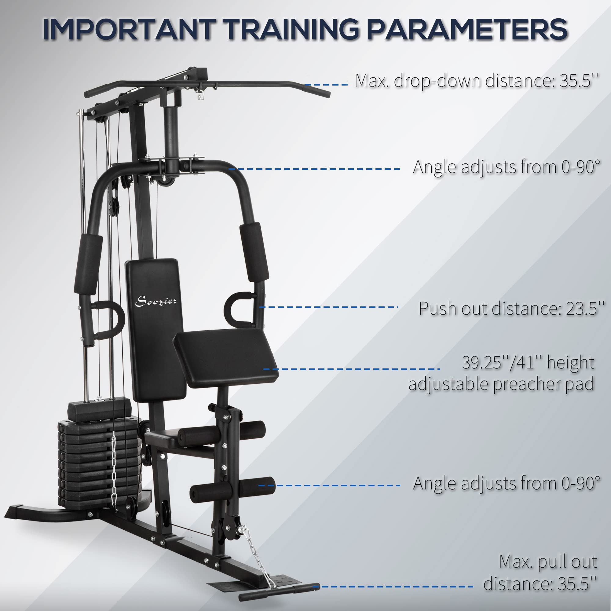 Soozier Home Gym with 100Lbs Weight Stack - Full Body Workout for Home Fitness