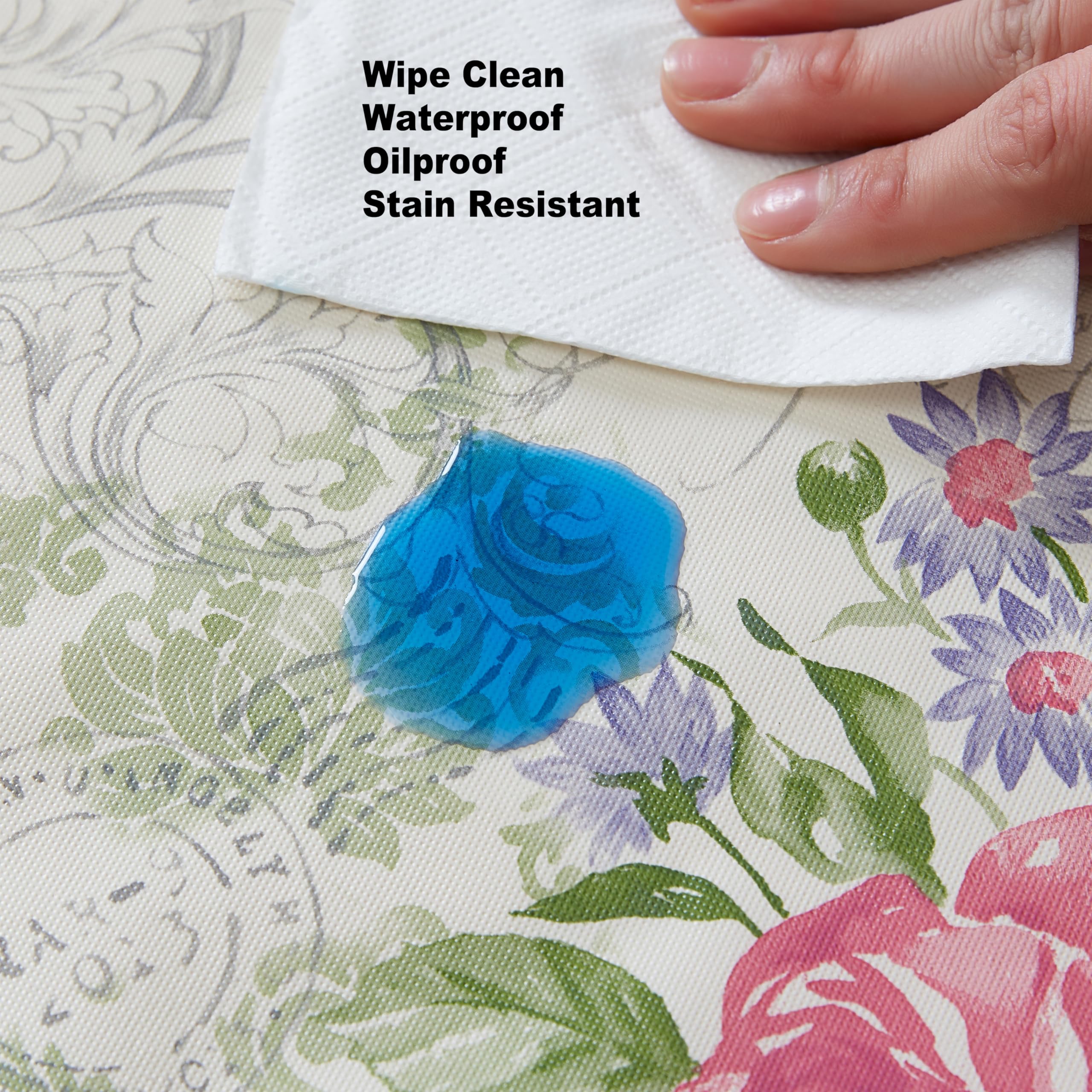 Easter Floral Oval Vinyl Tablecloth 60x84 Inch - Pastel Rose & Butterfly French Country Design with Flannel Backing for Dining Table, Party Decor, Spring Celebration, Holiday Gathering, Outdoor Picnic