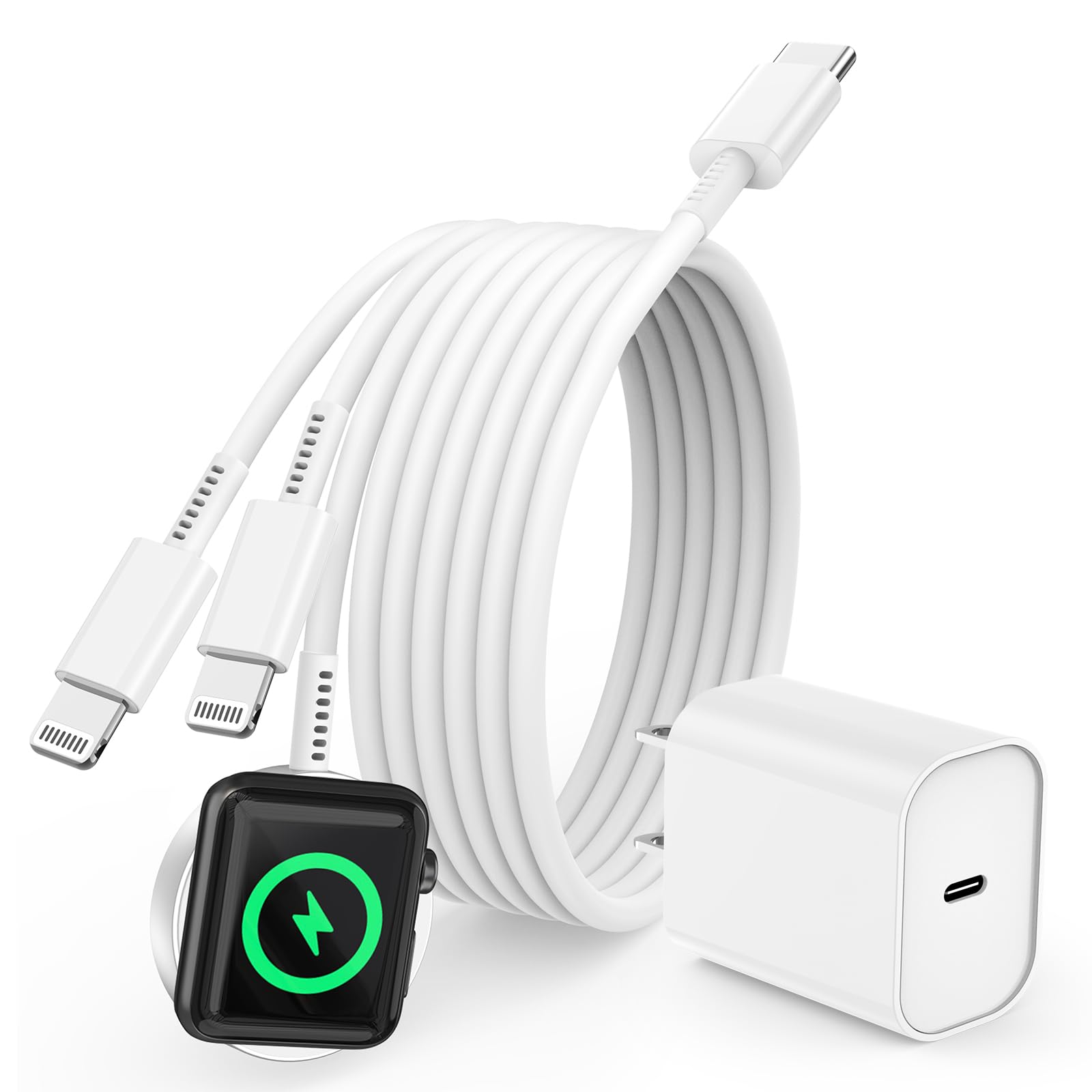 Magnetic Smart Watch Charger Cable - 6FT Fast Charging USB-C Charger for Apple Watch Series SE/8/7/6/5/4/3/2/1/Ultra & iPhone 14/13/12 - 3-in-1 iWatch Charger with Phone Stand (White) | Perfect for Travel, Office & Nightstand Charging