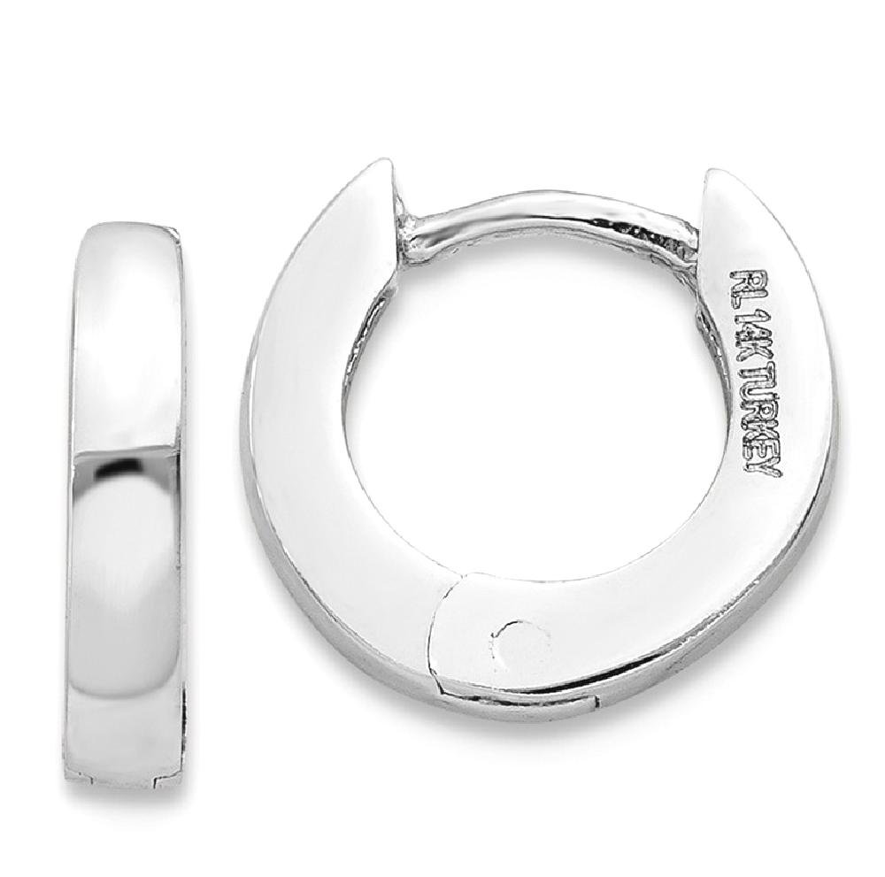 14K Solid White Gold Small Mini Hoop Huggie Earrings - Round Hinged Design for Everyday Wear, Gift Giving & Special Occasions