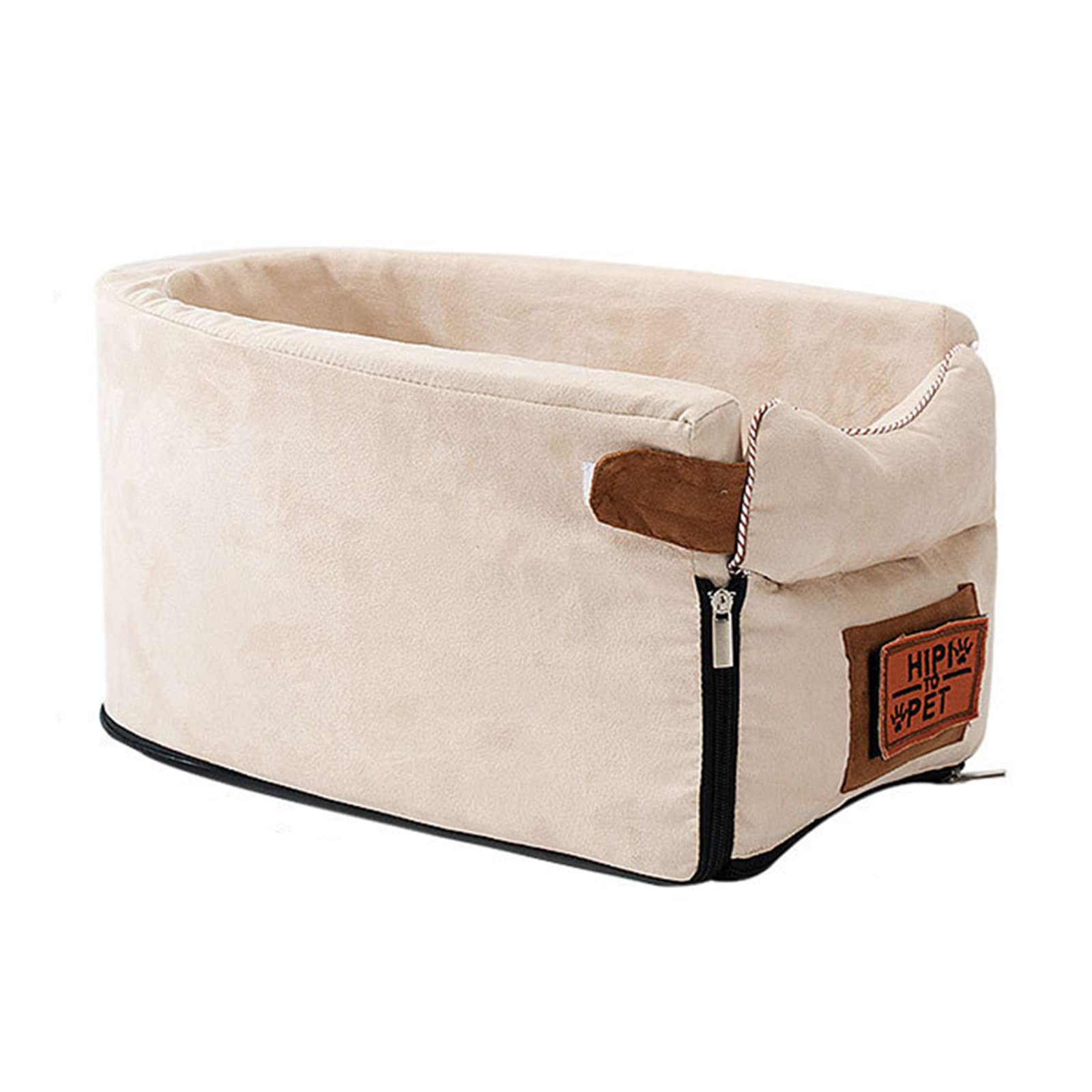 Universal Pet Car Seat Bed - Soft & Comfortable Dog & Cat Travel Nest for Cars - Perfect for Road Trips & Long Drives (Beige)